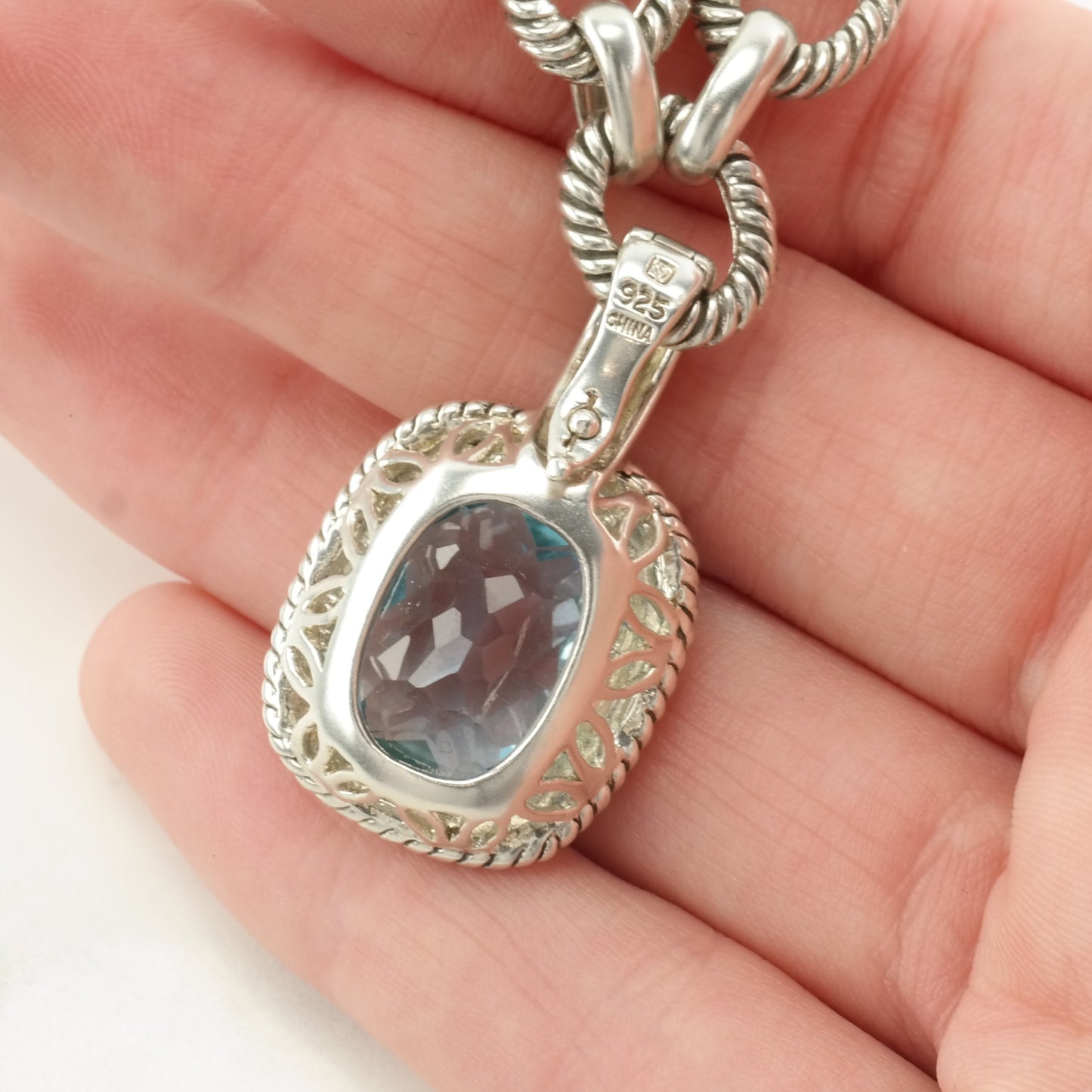 Michelle Albala Sterling Silver Topaz Gold Bezel, Cable Link Chain Necklace