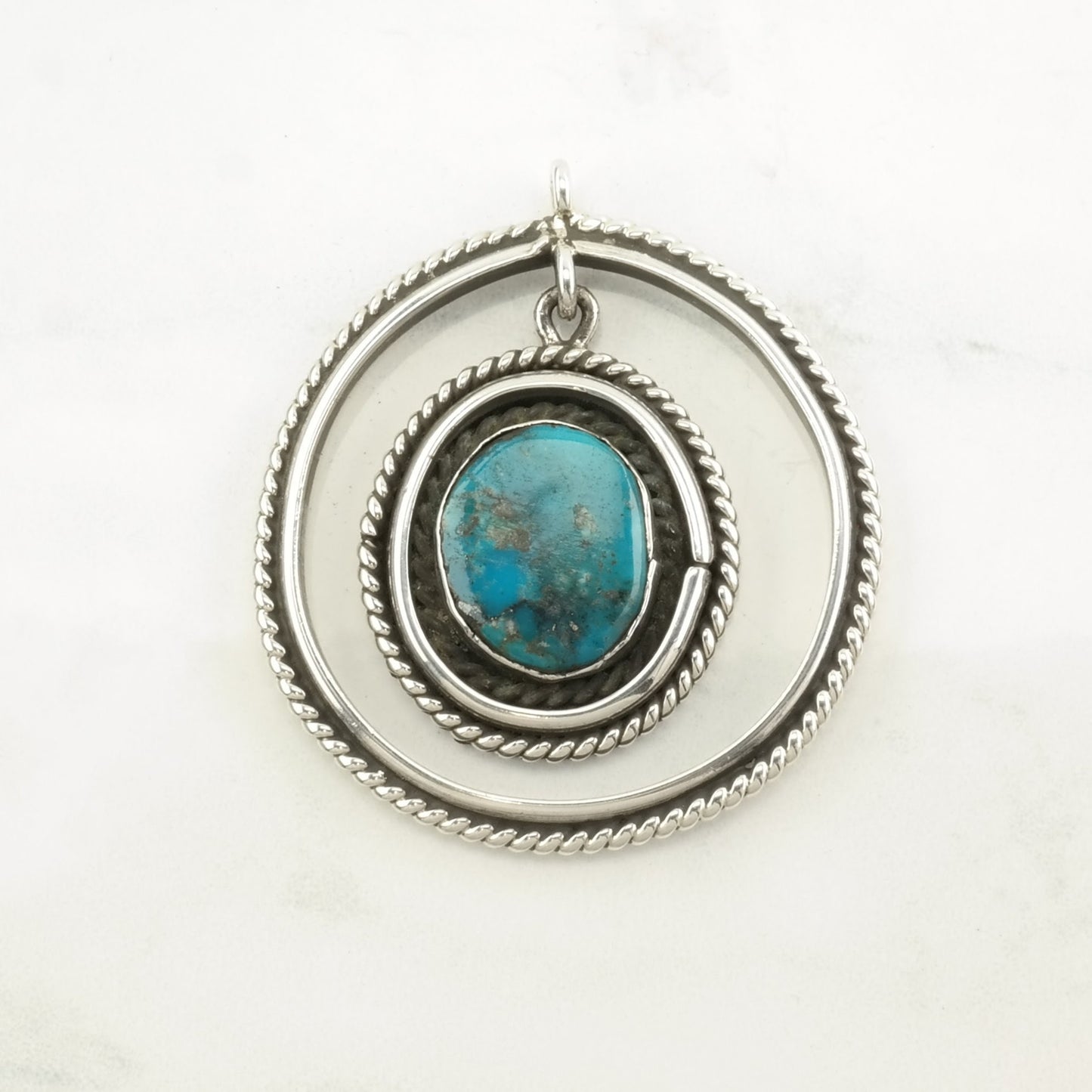 Vintage Native American Turquoise Dangling Sterling Silver Pendant