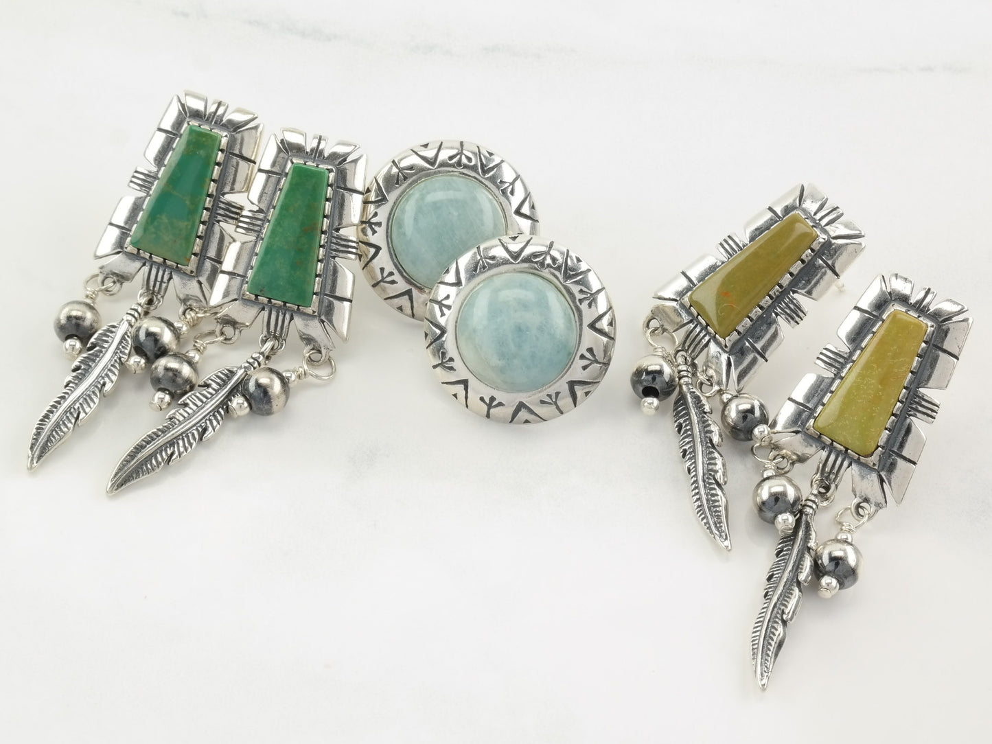 Choice of Carolyn Pollack Sterling Silver Turquoise, Larimar, Feather, Stamped Earrings Dangle, Stud