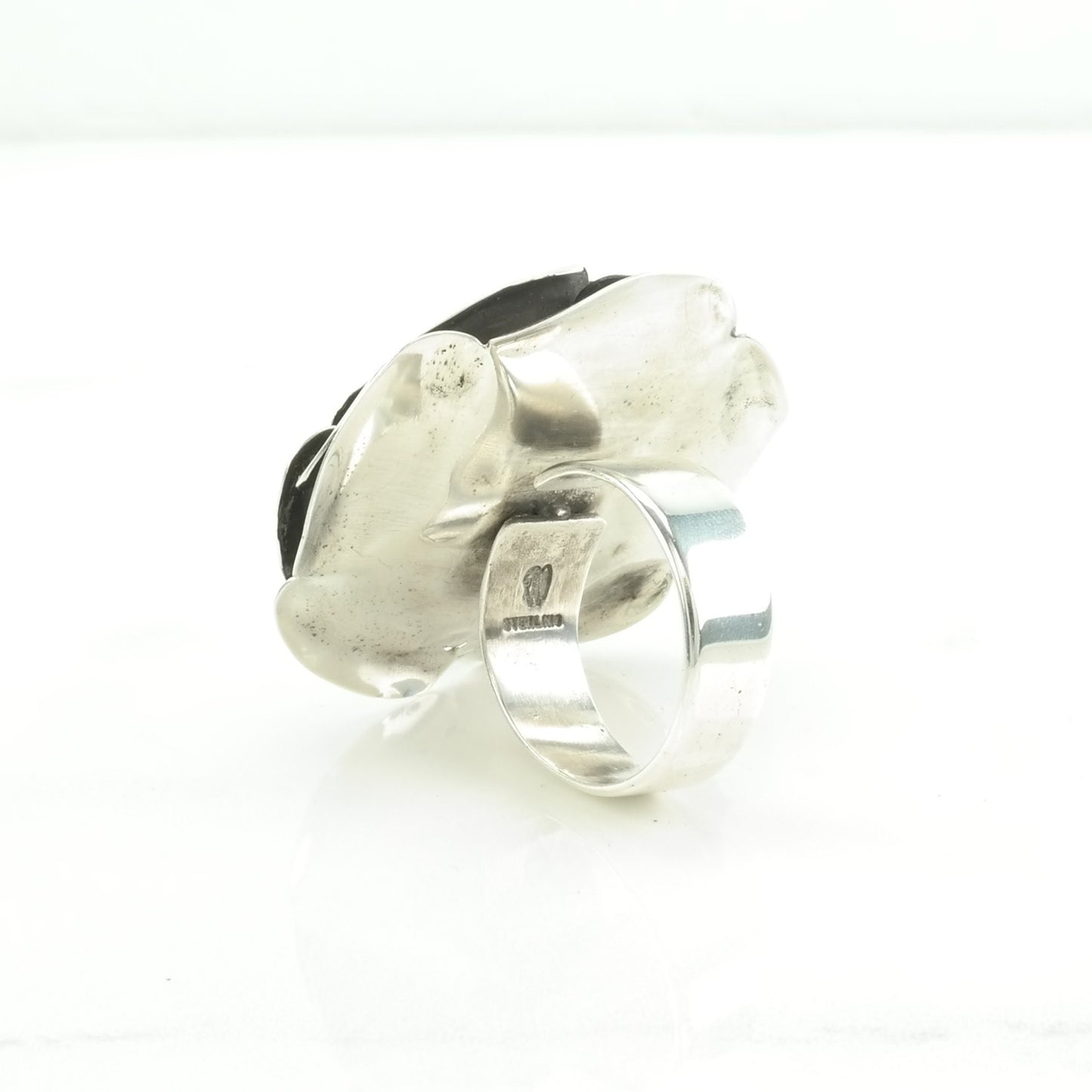 Vintage Statement Silver Ring Rose Large Sterling Size 11 1/2