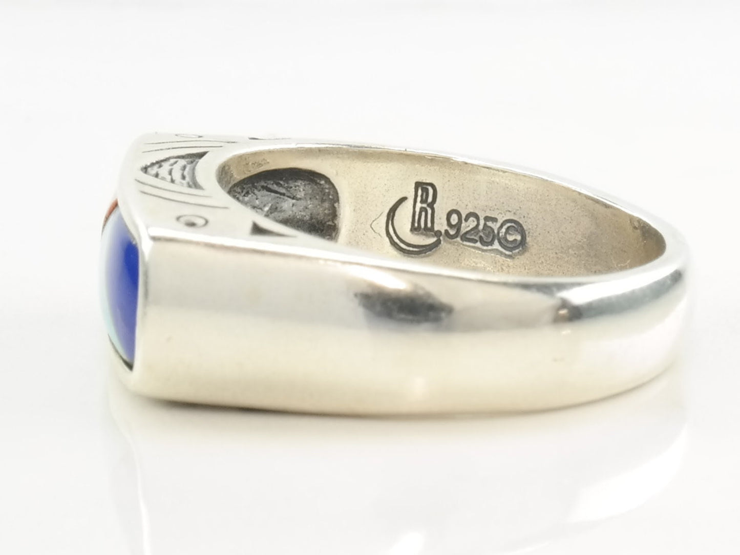 Vintage Carolyn Pollack Ring Spiny Oyster, Turquoise, Lapis Lazuli Inlay Sterling Silver Size 6 1/4