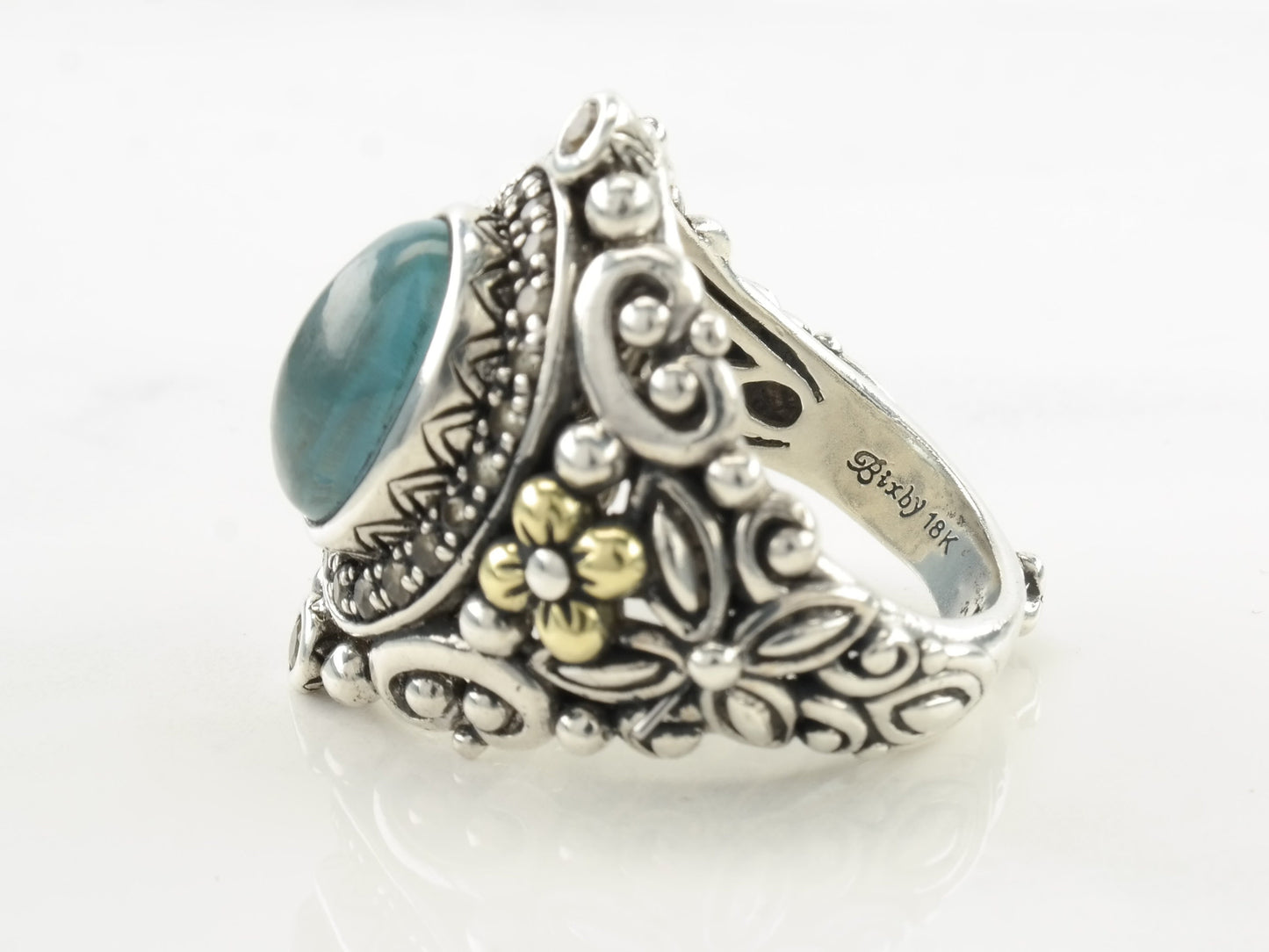 Barbara Bixby Silver Ring Topaz 18K Gold Sterling Sz7 R3513