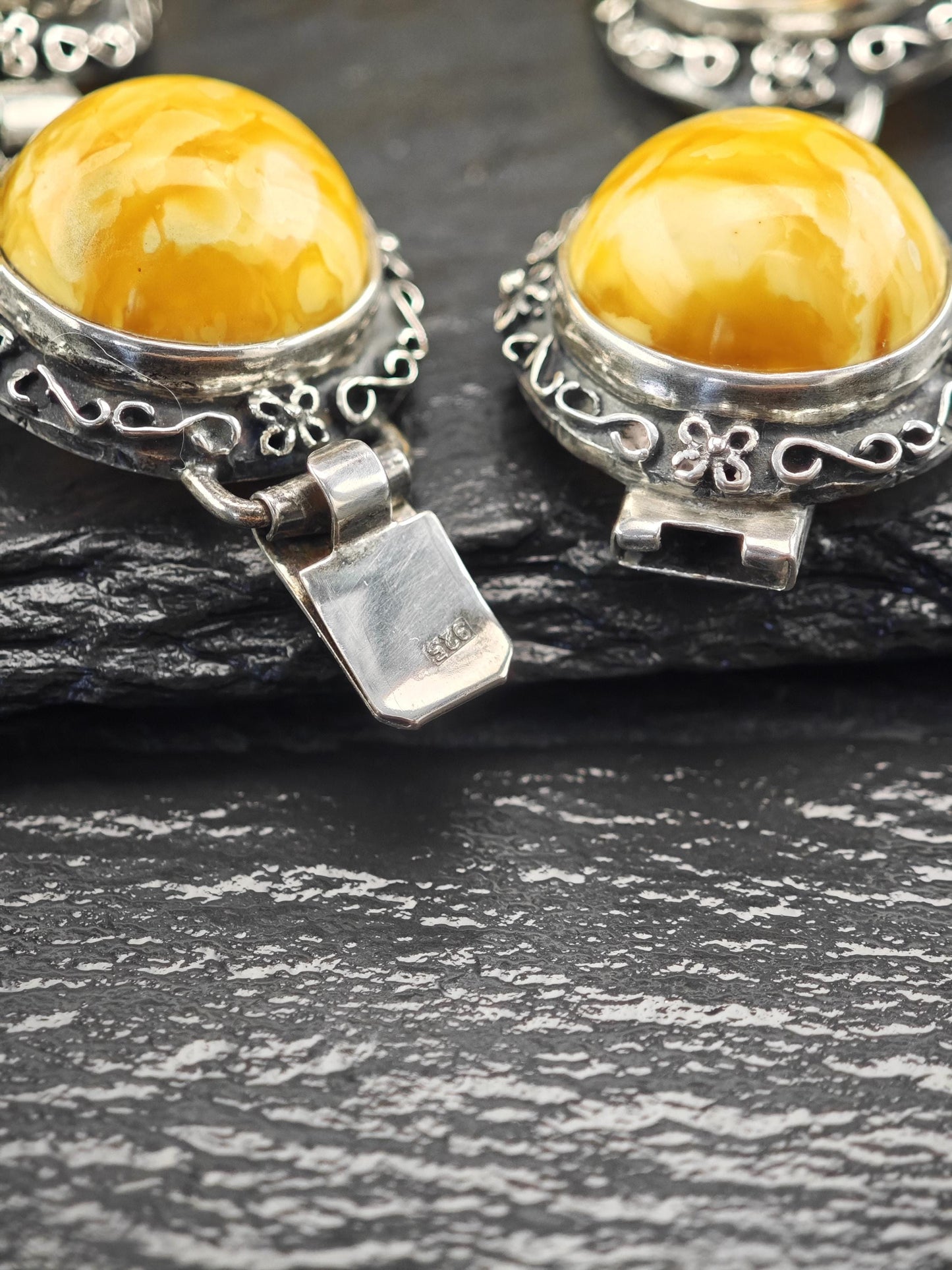Vintage Baltic Amber Sterling Silver Dome Link Bracelet