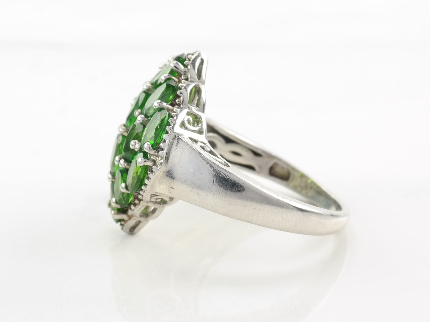 Vintage Sterling Silver Ring Chrome Diopside Cluster Size 9 1/4