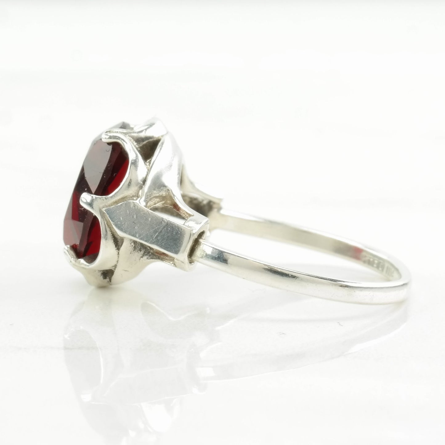 Vintage Sterling Silver Ring Paste Red Size 8 + (adjustable)