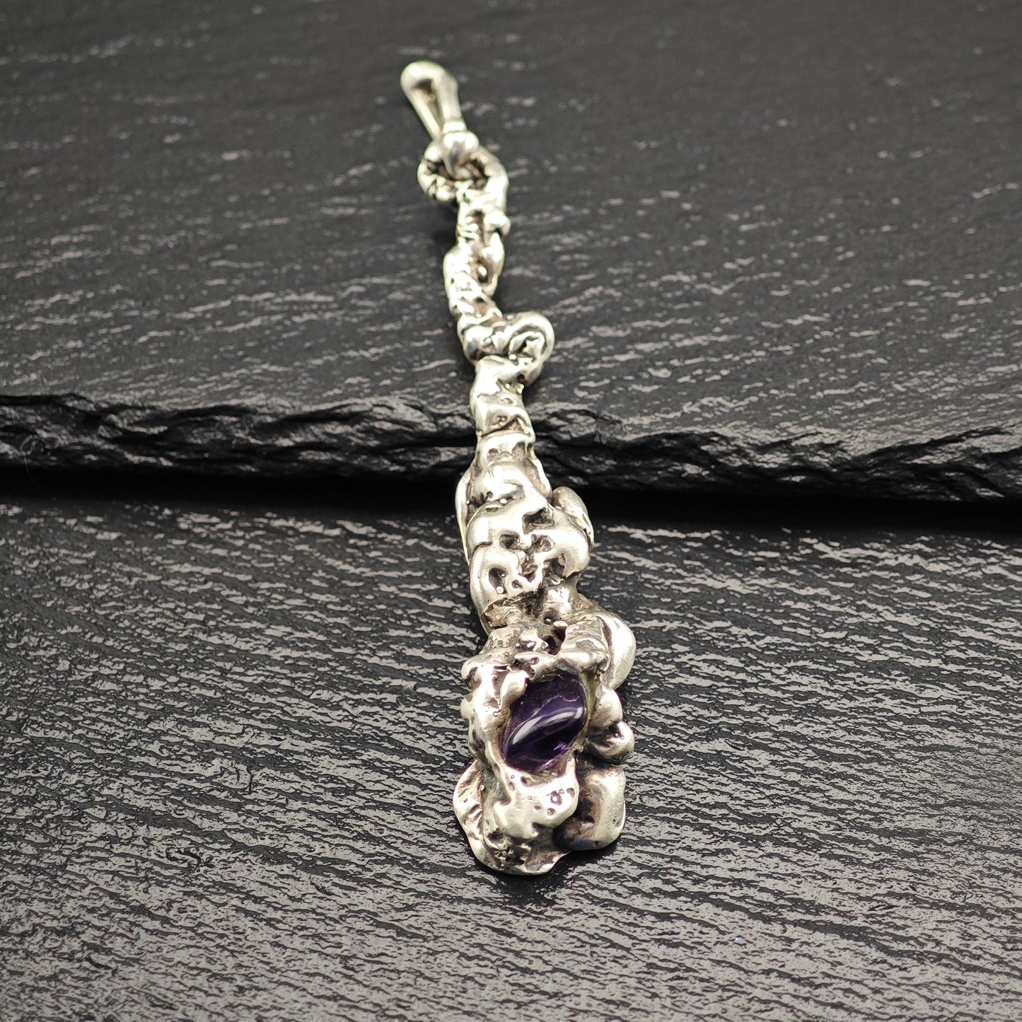 Vintage Brutalist Amethyst Pendant Sterling Silver