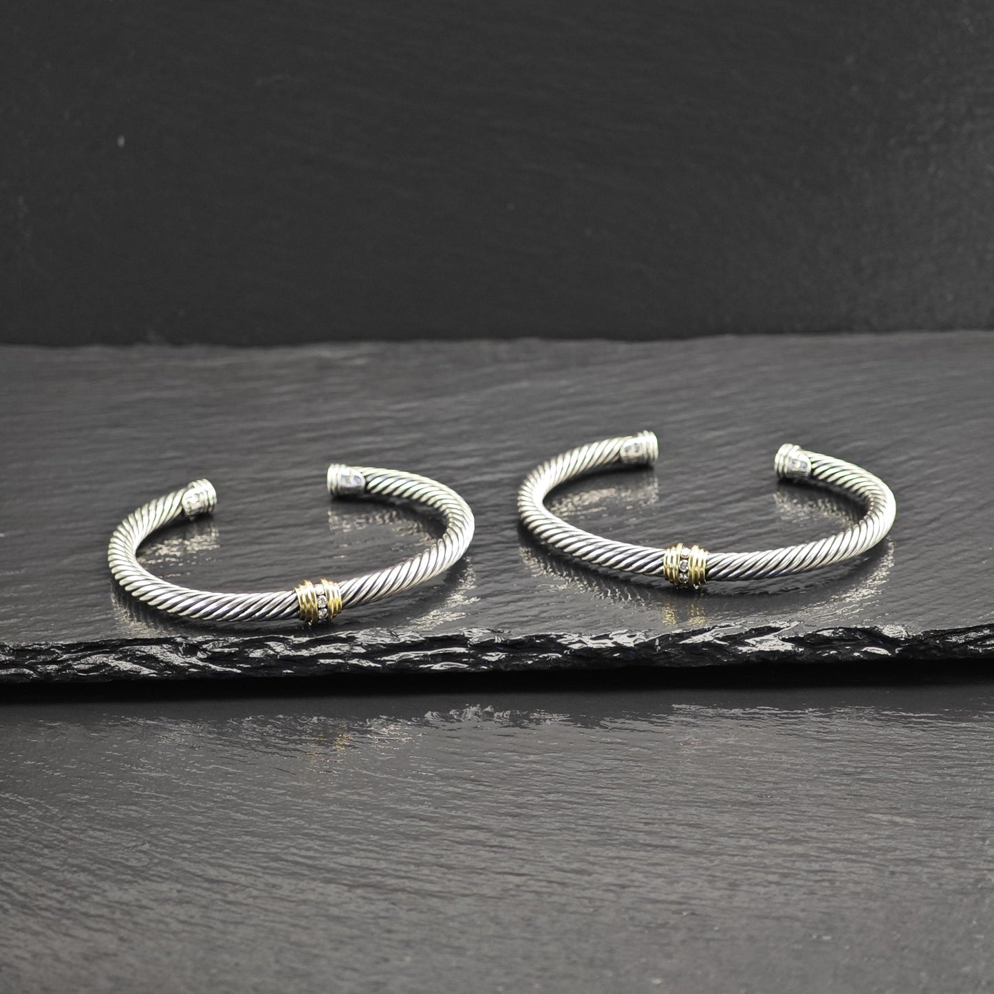 Choice of David Yurman 5mm Diamond, 18K Gold Accent Cuff Bracelet Sterling Silver