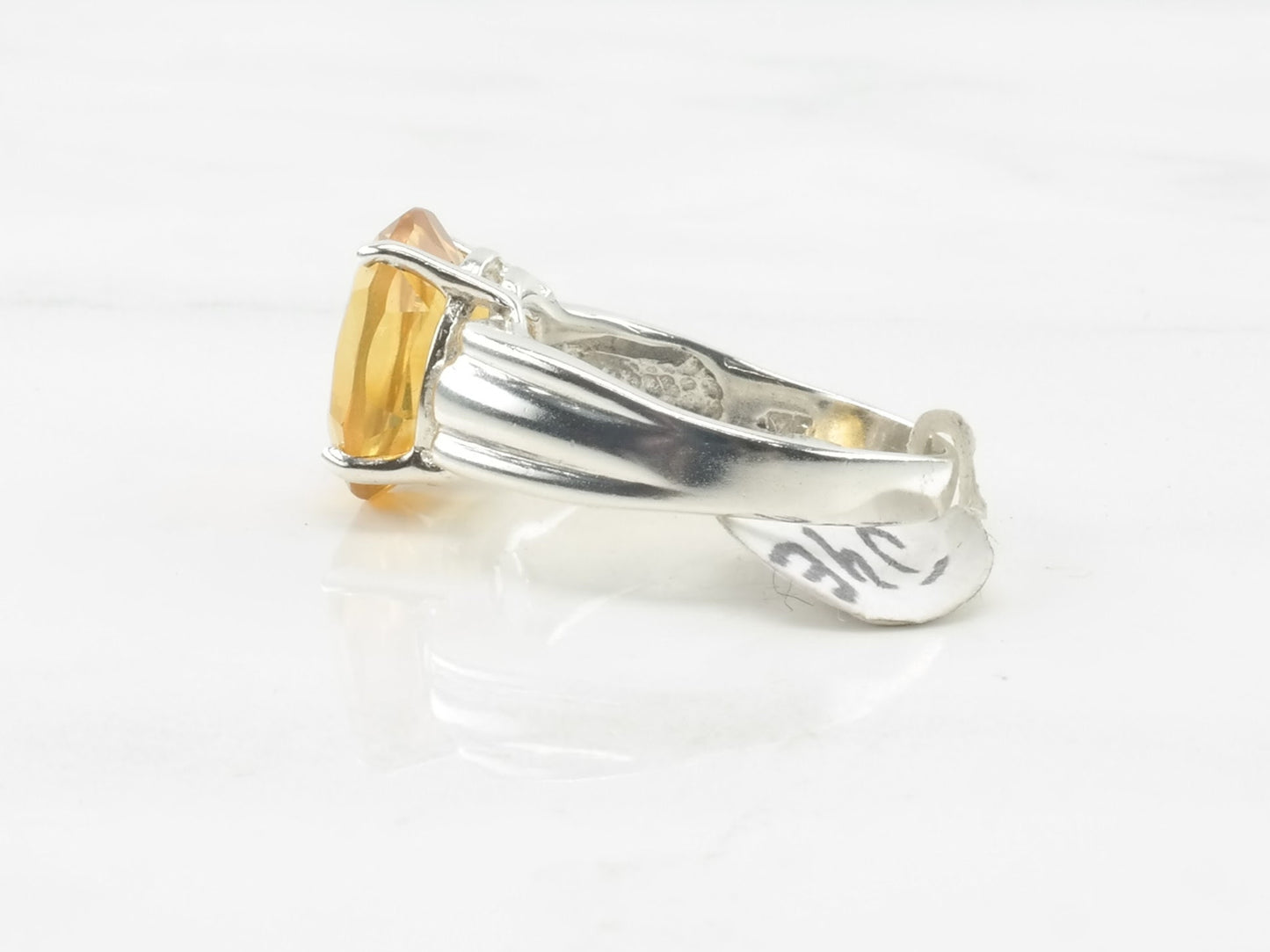Vintage Sterling Silver Ring Citrine Yellow Size 7 1/2