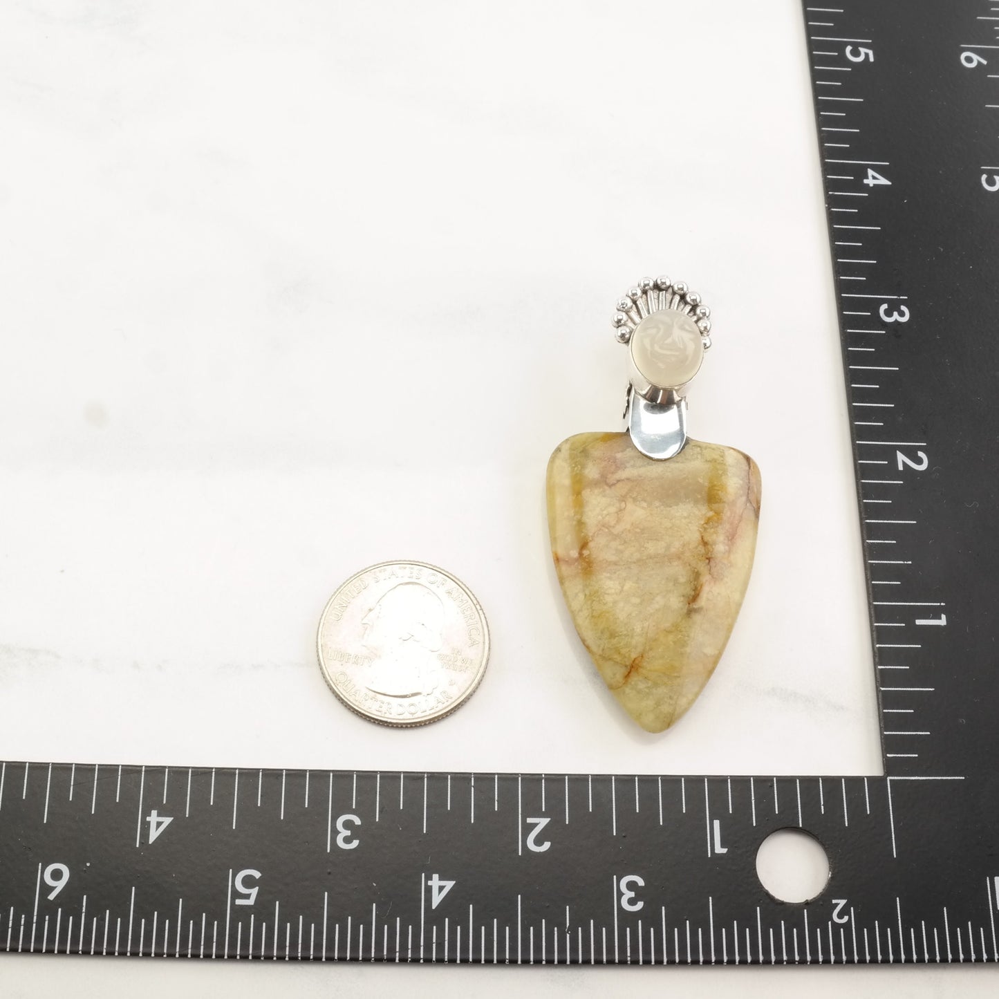 Sajen Moonstone Agate Face Carved Sterling Silver Pendant P2251