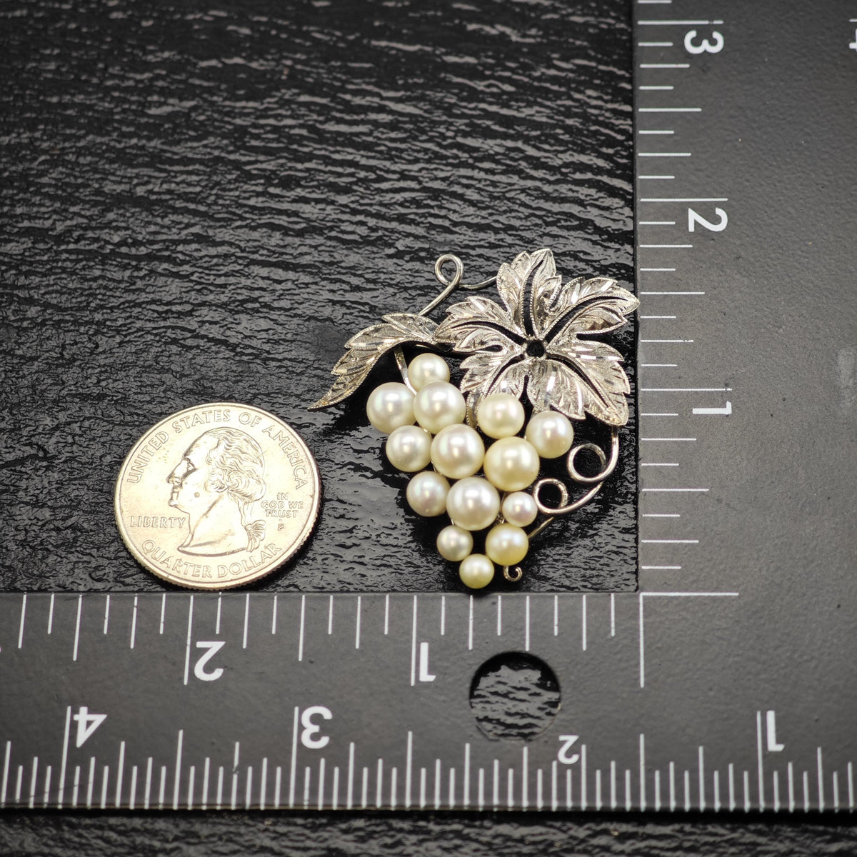 Japan Akoya Cultured Pearls, Grape Vine Sterling Silver Brooch B2260