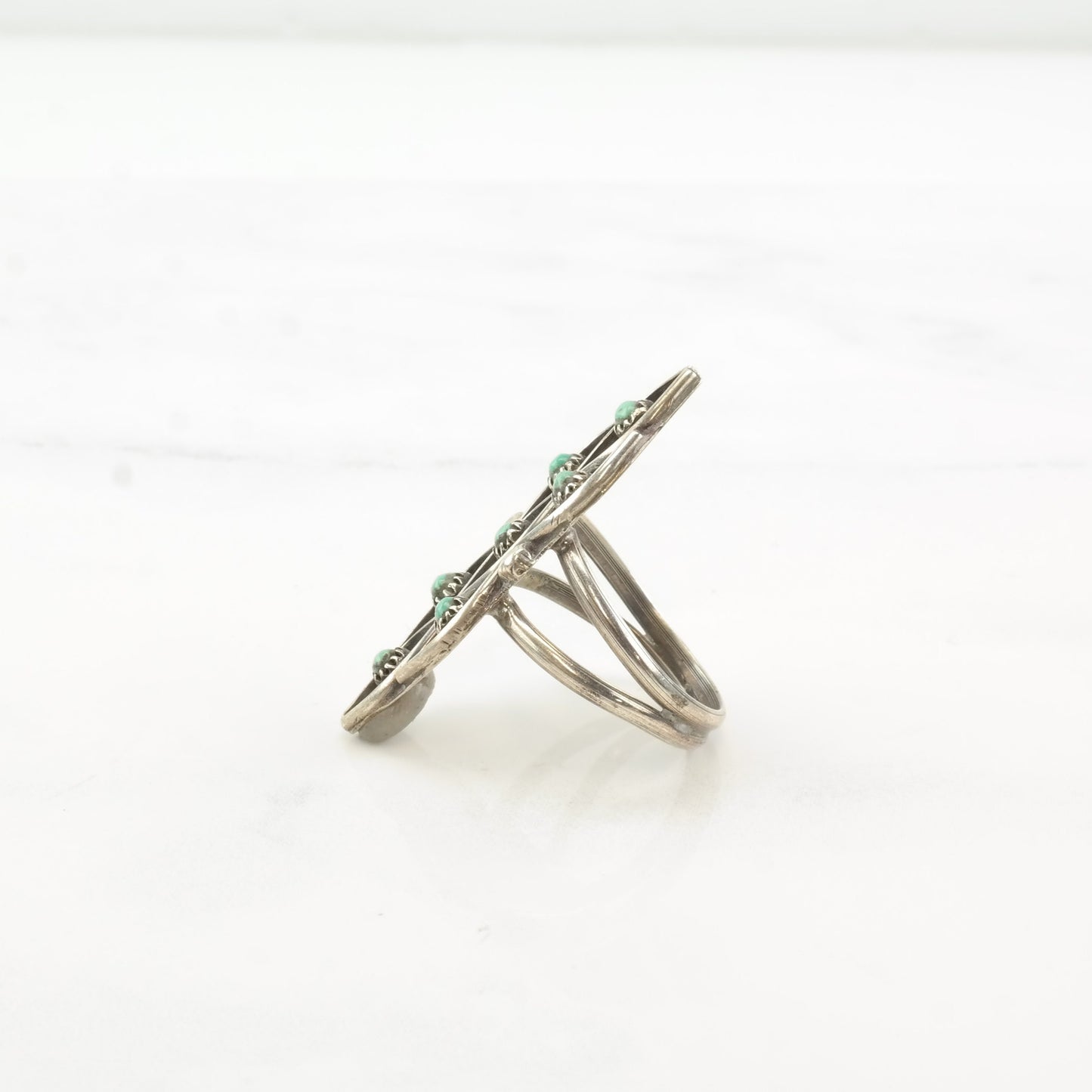 Vintage Native American Silver Ring Turquoise Cluster Zuni Sterling Size 7