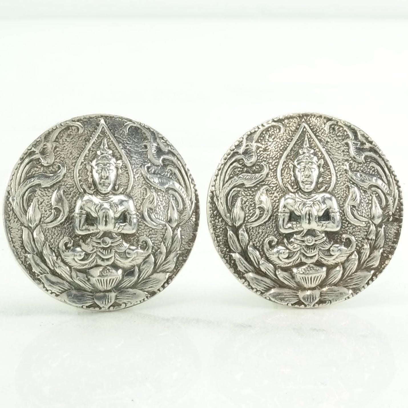 Vintage Sterling Silver Clip on Earrings Siam, God Ethnic