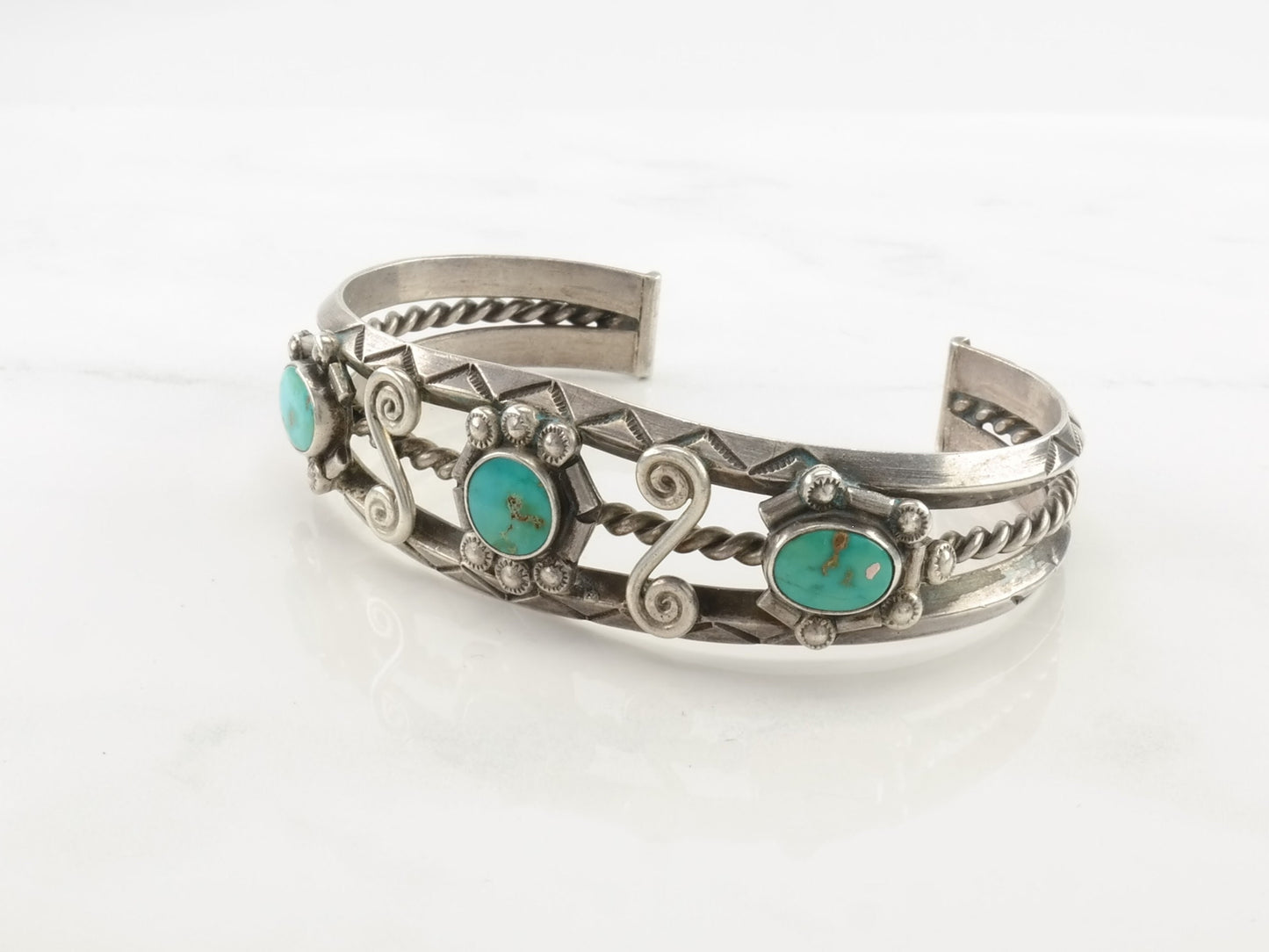 Native American Blue Gem Turquoise Cuff Bracelet Sterling Silver