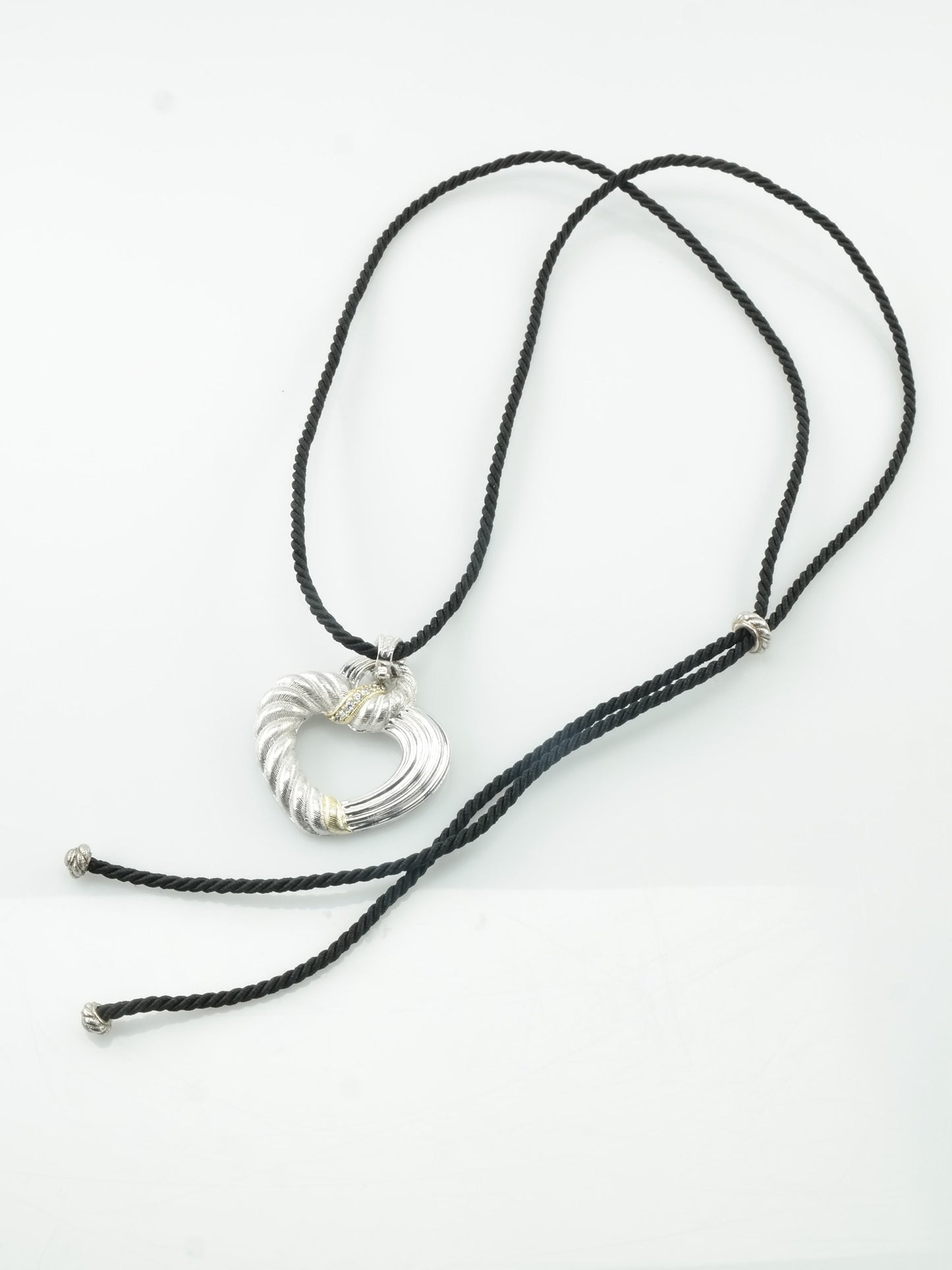 Vintage Judith Ripka Sterling Silver White CZ Heart Necklace