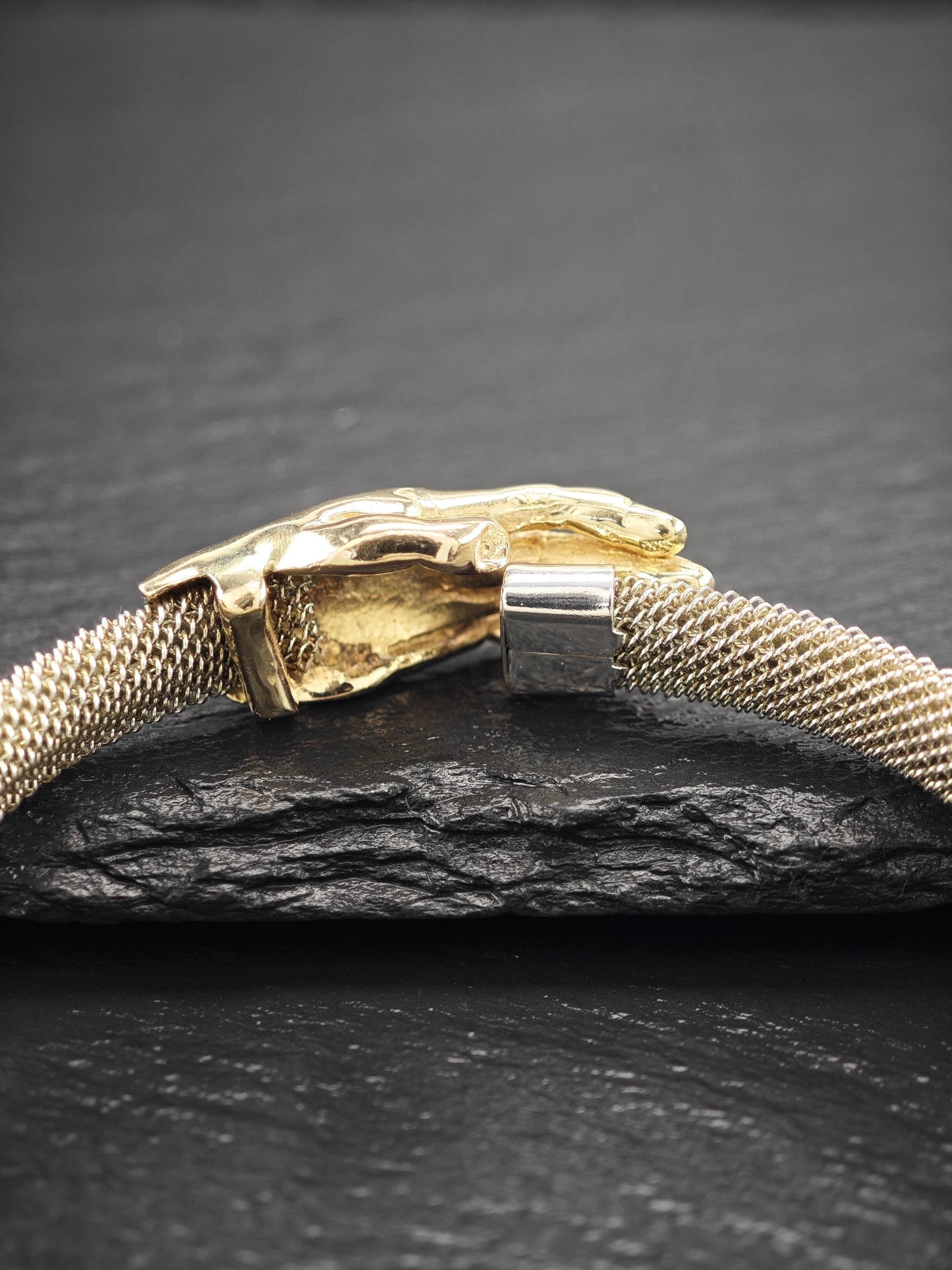 Vintage Mignon Faget, 14k Gold Hand Bangle on Stainless Steel