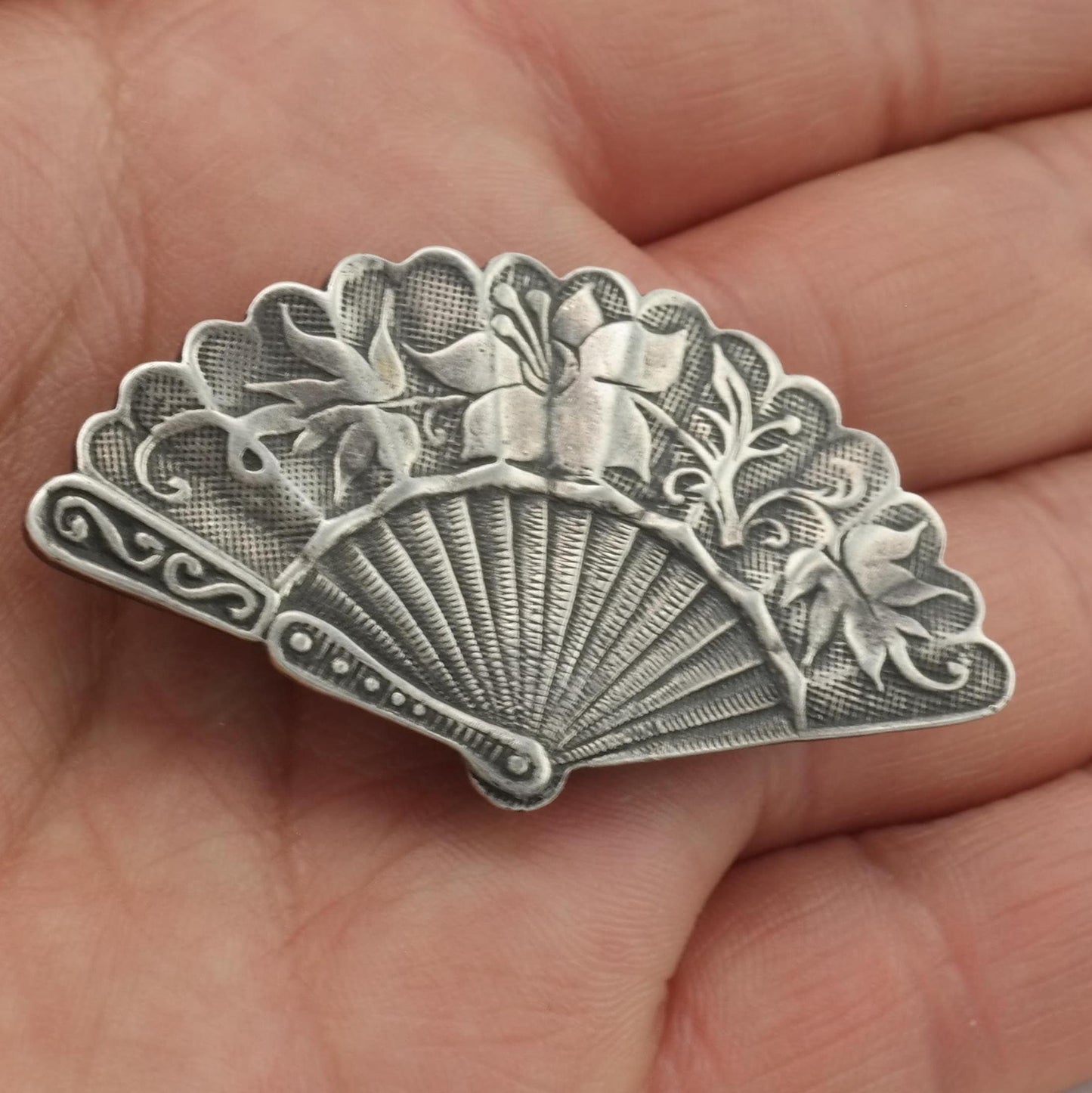 Vintage Floral Fan Brooch Pendant Art Deco Style Sterling Silver