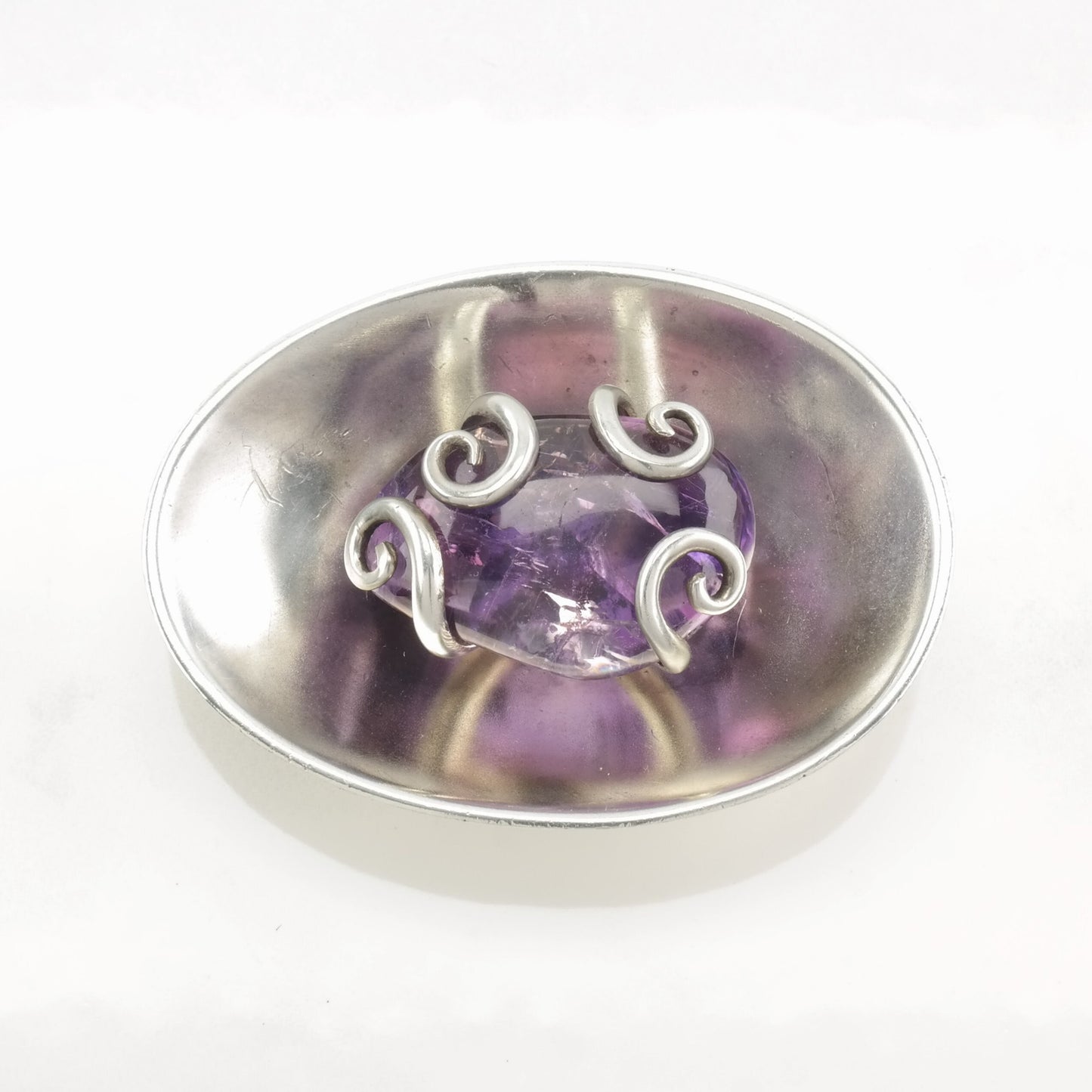 Vintage Taxco Sterling Silver and Amethyst Pendant, Mexican Modernist Jewelry, Statement Pendant