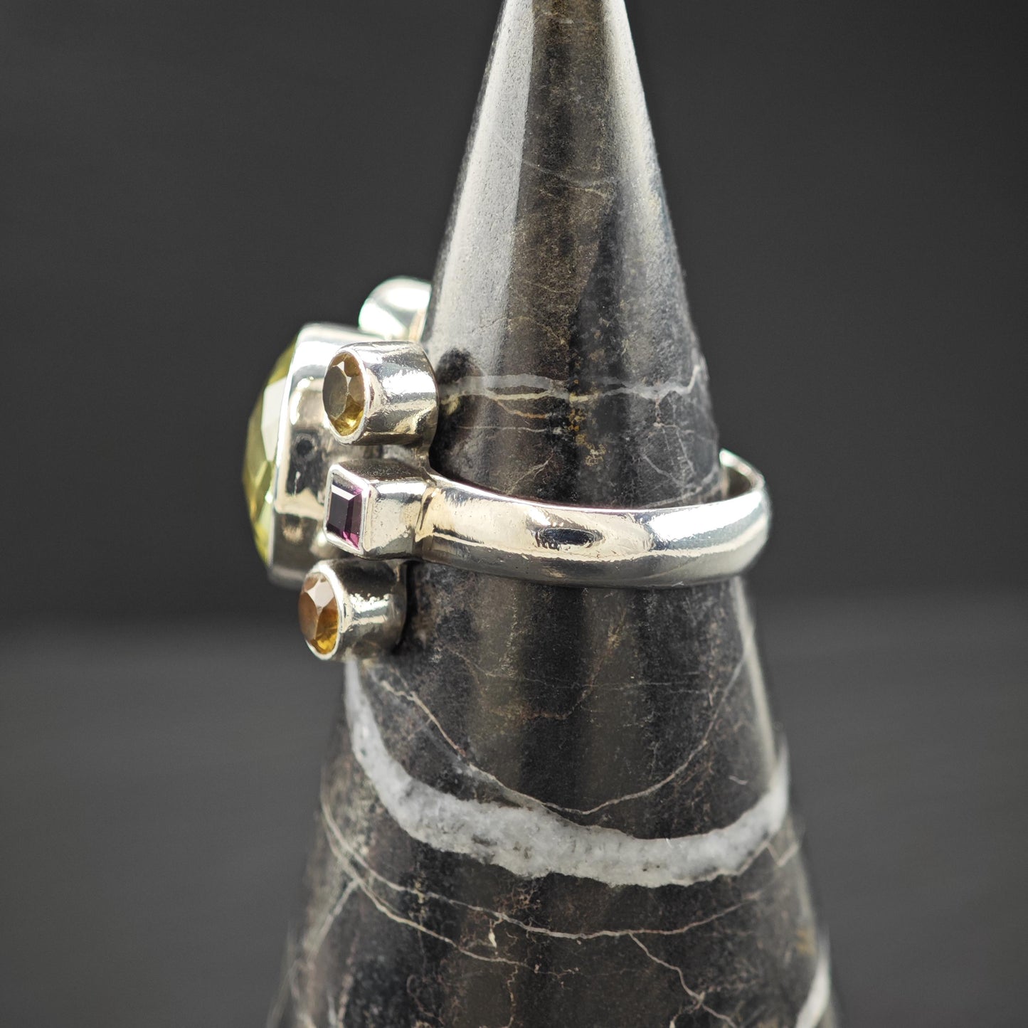 Nicky Butler Quartz Citrine, Garnet Ring Sterling Silver Size 7 3/4