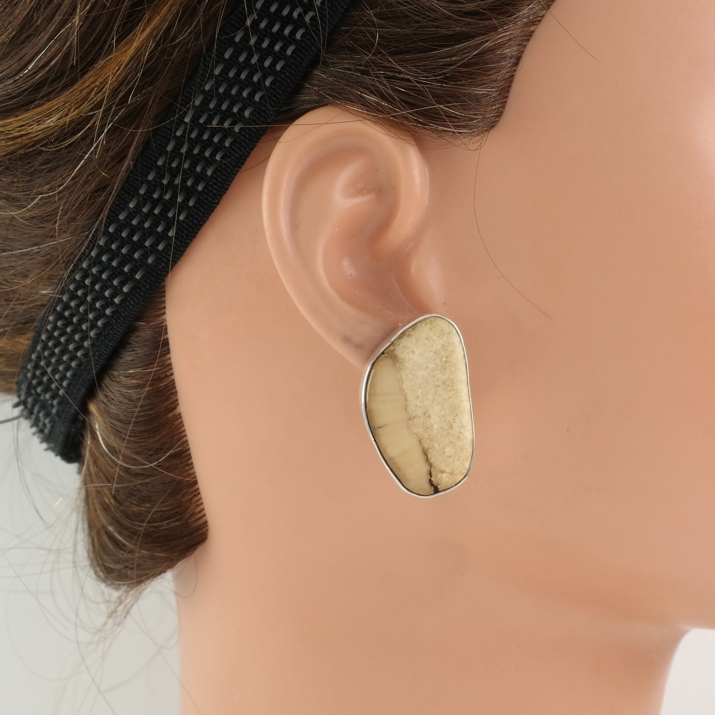 Vintage Sterling Silver Fossil Earrings, 1970s, Beige Earrings, Native American Earrings, Post Earrings