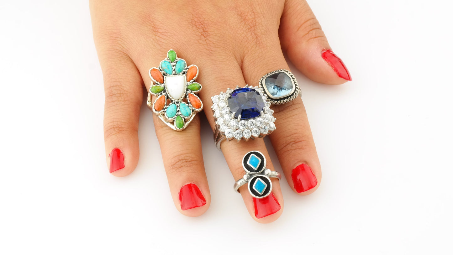 Vintage Cocktail Sterling Silver Ring Size 6.5 Blue Sapphire CZ