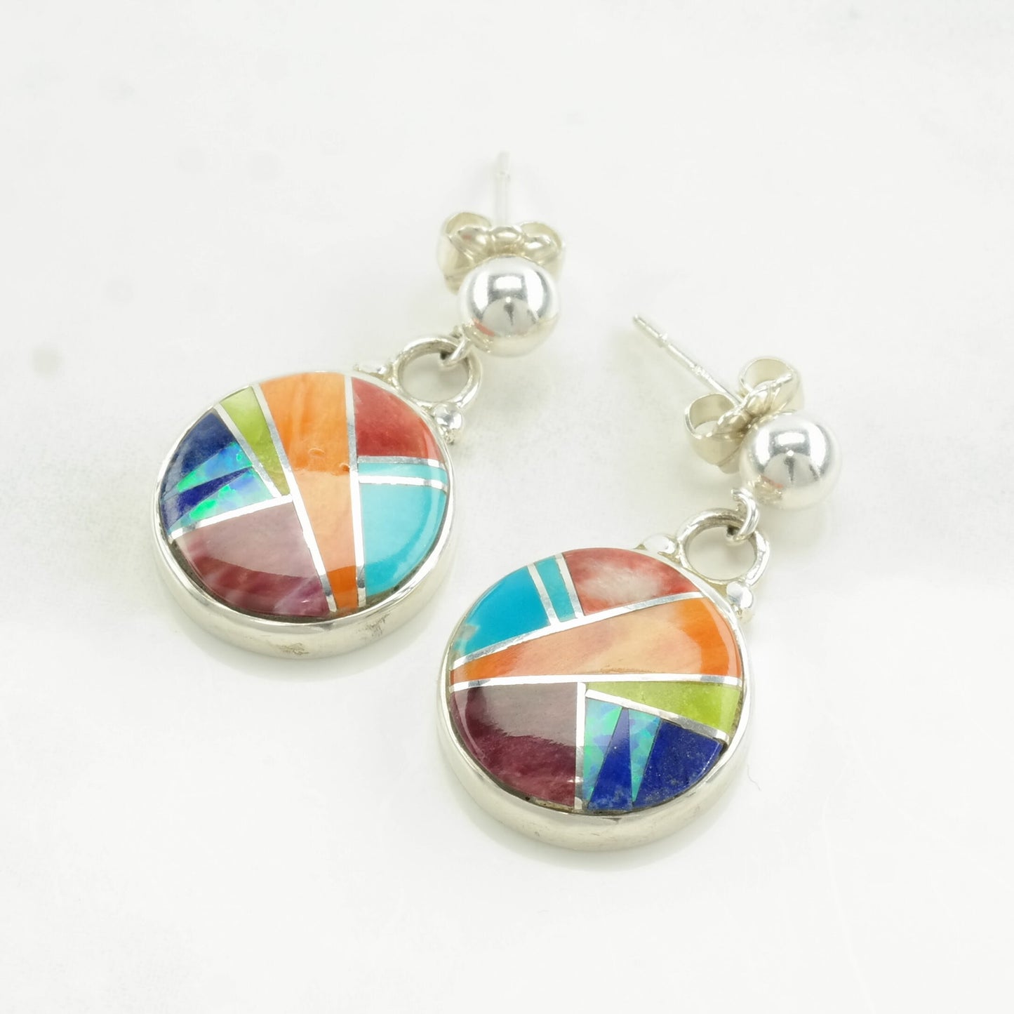 Ferris Sterling Silver Multi Gemstone Inlay Earrings Stud, Dangle