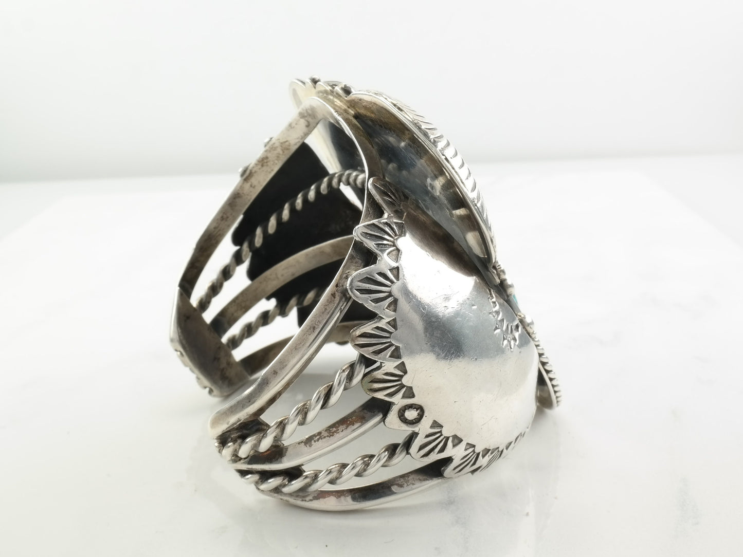 Kewa Cuff Bracelet Blue Kingman's Turquoise Leaf Sterling Silver