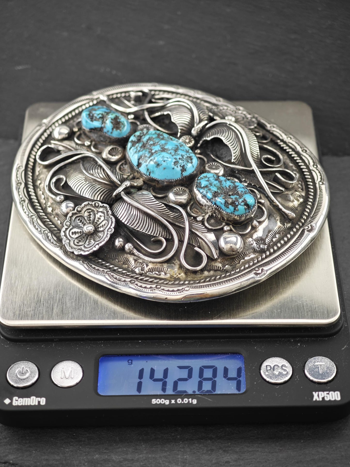 Native American Large Turquoise Belt Buckle Sterling Silver