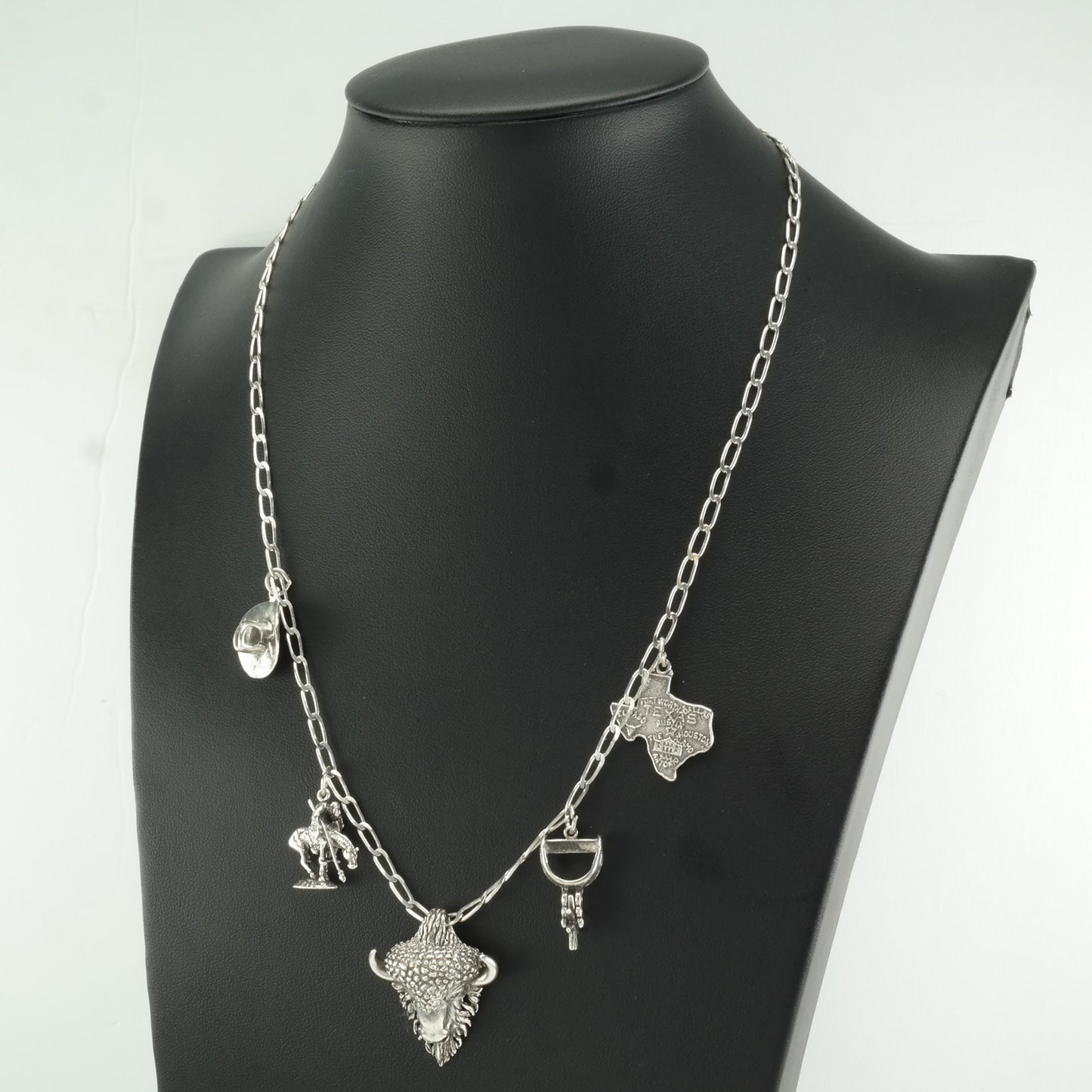 Vintage Sterling Silver Buffalo Western Charms Necklace