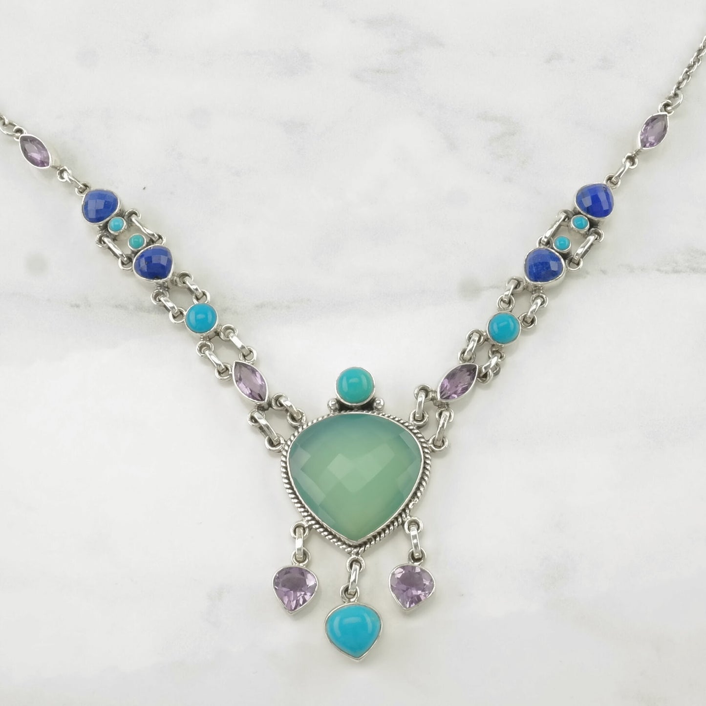 Vintage Nicky Butler Sterling Silver Blue Purple Cluster Necklace