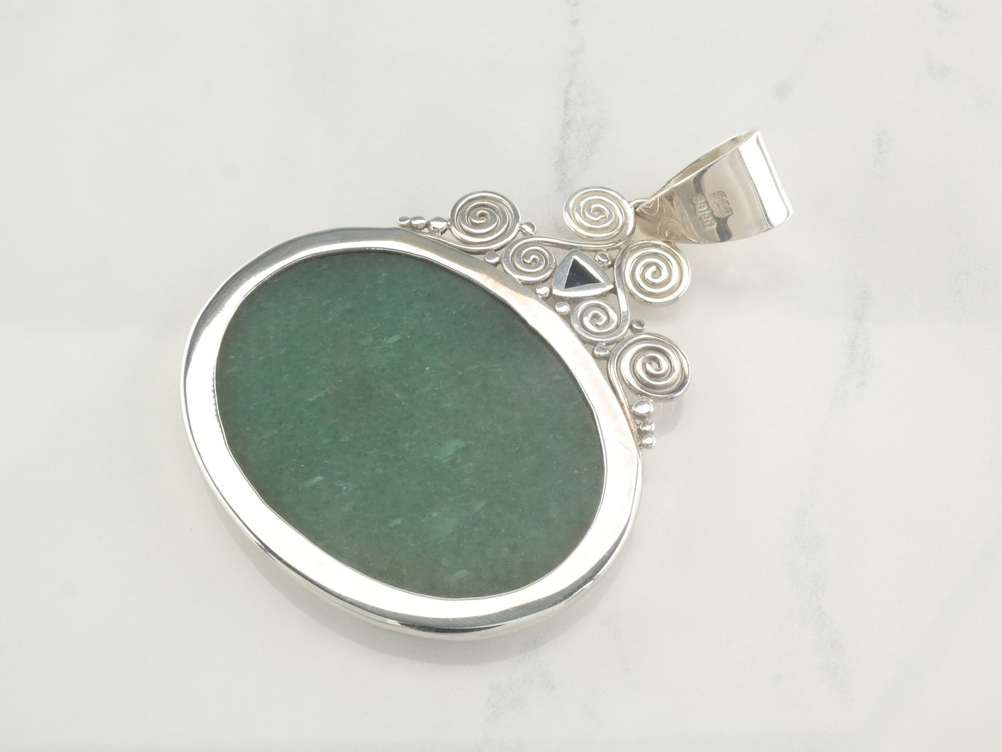 Carved Jade Butterfly Sterling Silver Pendant Sajen