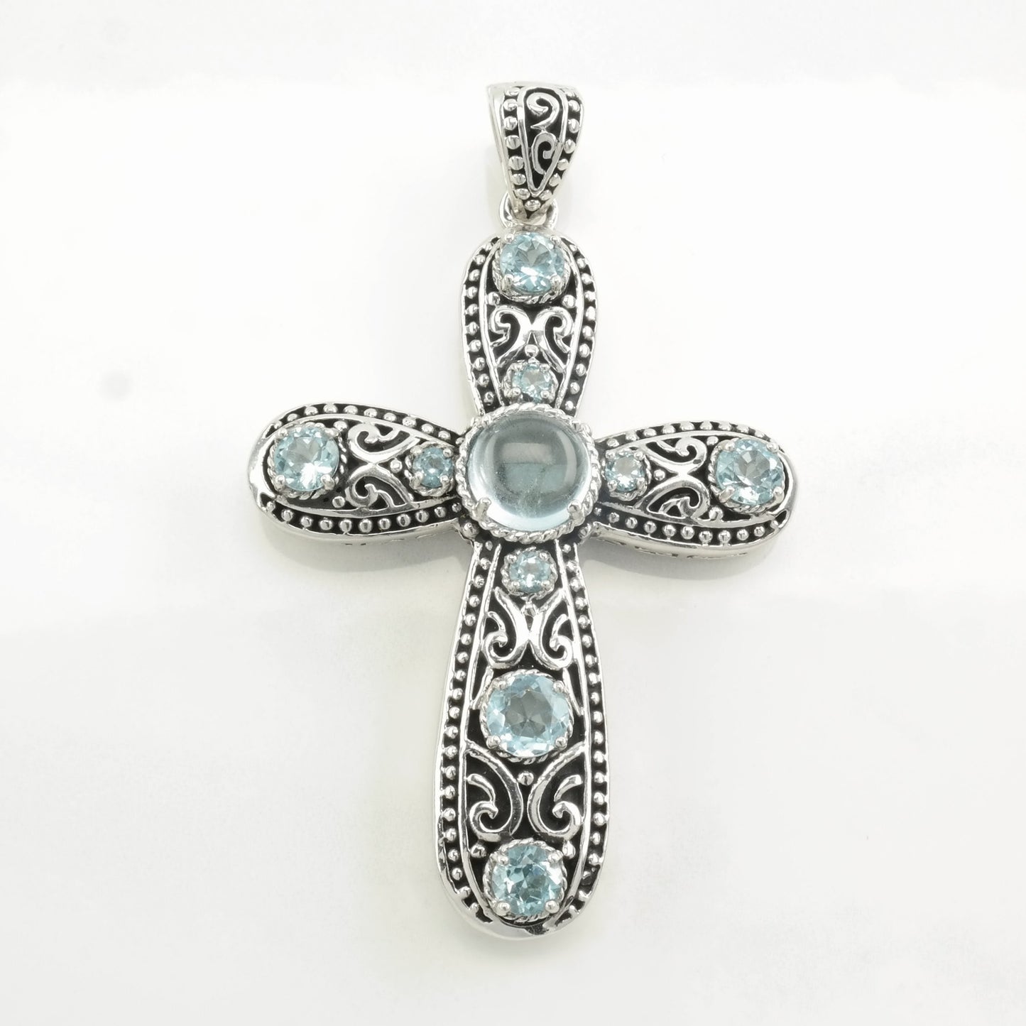 Vintage Topaz Filigree, Cross Sterling Silver Pendant