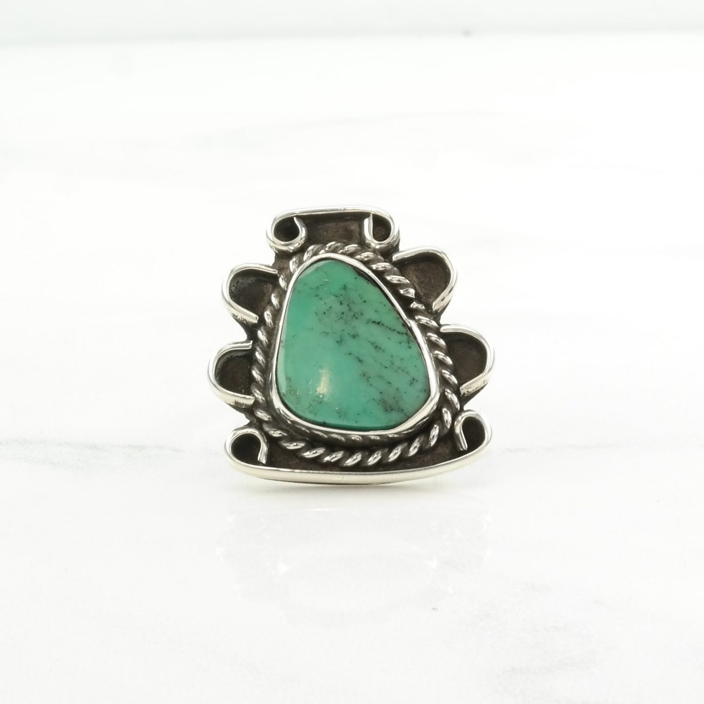 Vintage Sterling Silver Ring Turquoise Abstract Size 5