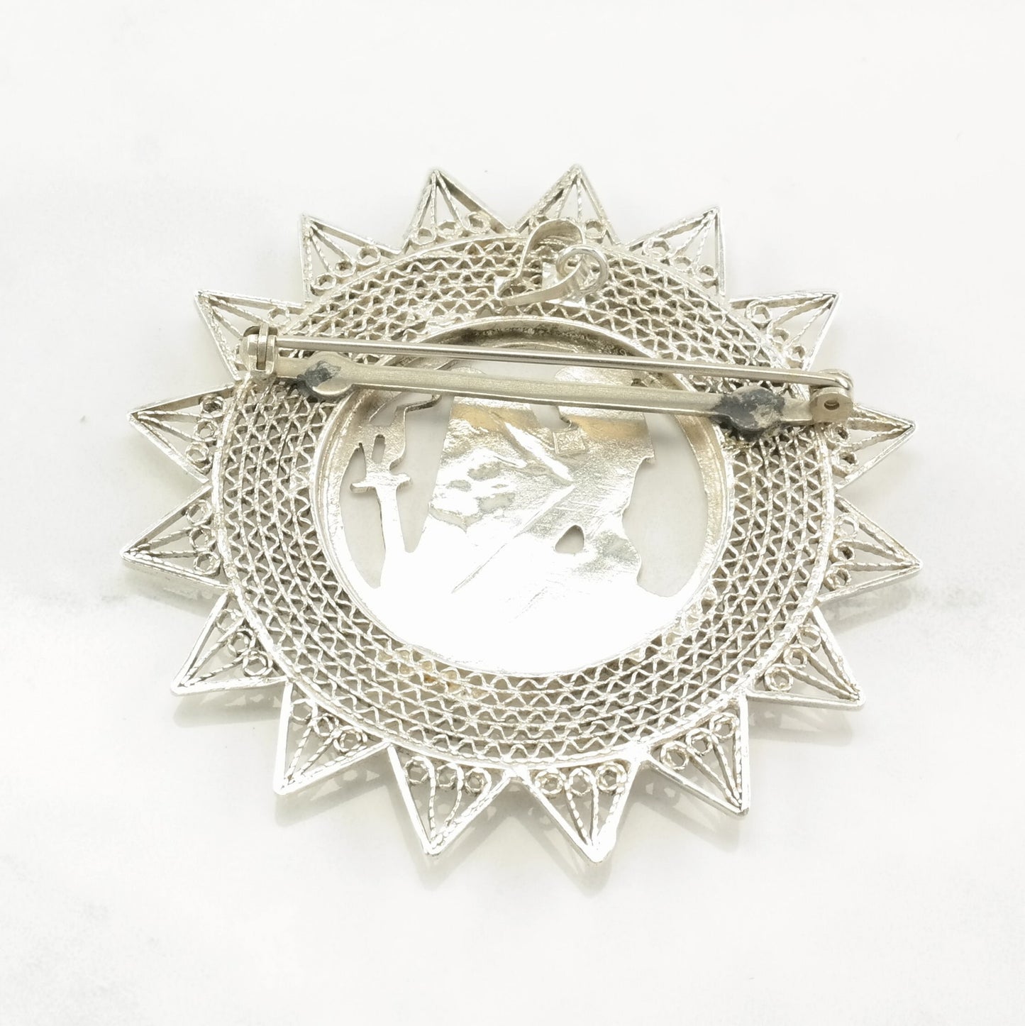 Archeological Revival Sterling Silver Brooch Pendant Harp, Sun Pharaoh B1729