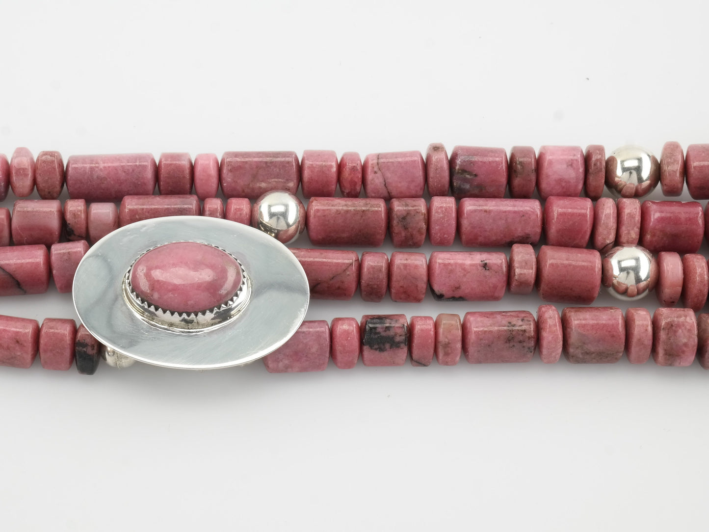 Pink Rhodonite Necklace | Sterling Silver & Rhodonite Bead Necklace | Southwestern Jewelry | Statement Necklace
