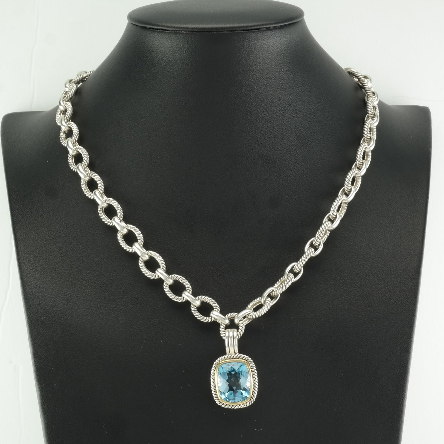 Michelle Albala Sterling Silver Topaz Gold Bezel, Cable Link Chain Necklace