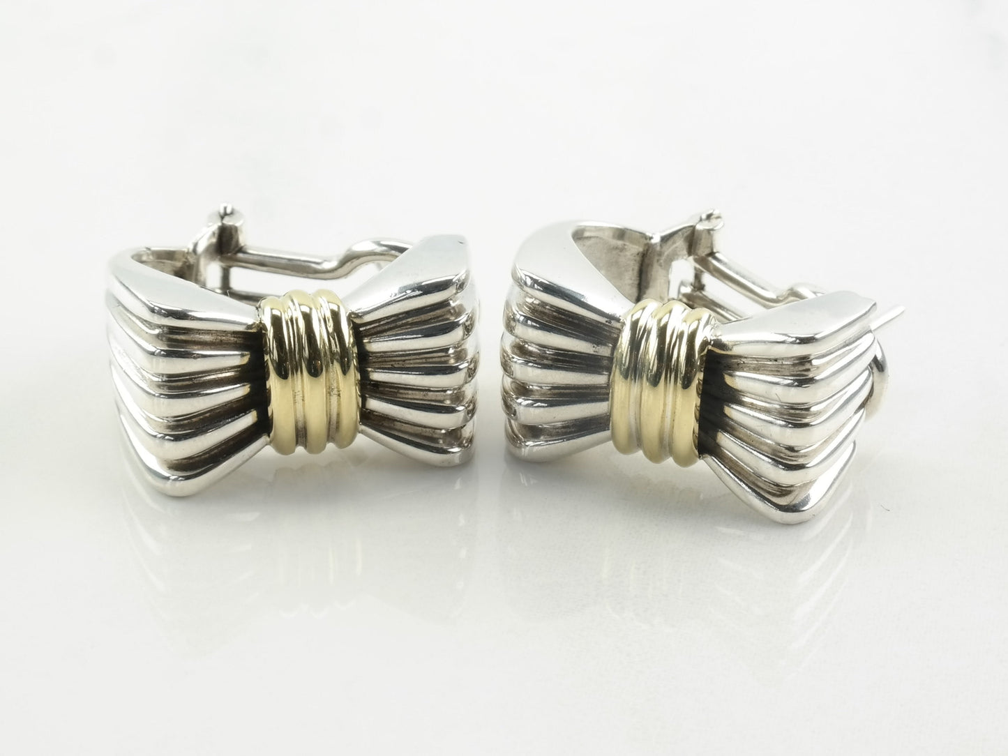 Tiffany and Co Sterling Silver Gold Silver 18K Gold Accent Bow Earrings Omega back