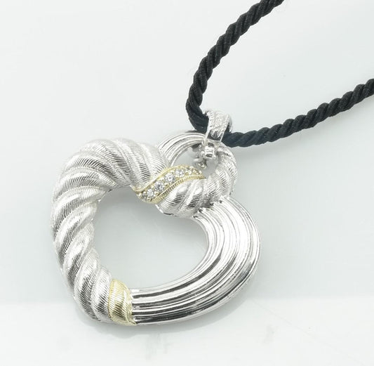 Vintage Judith Ripka Sterling Silver White CZ Heart Necklace