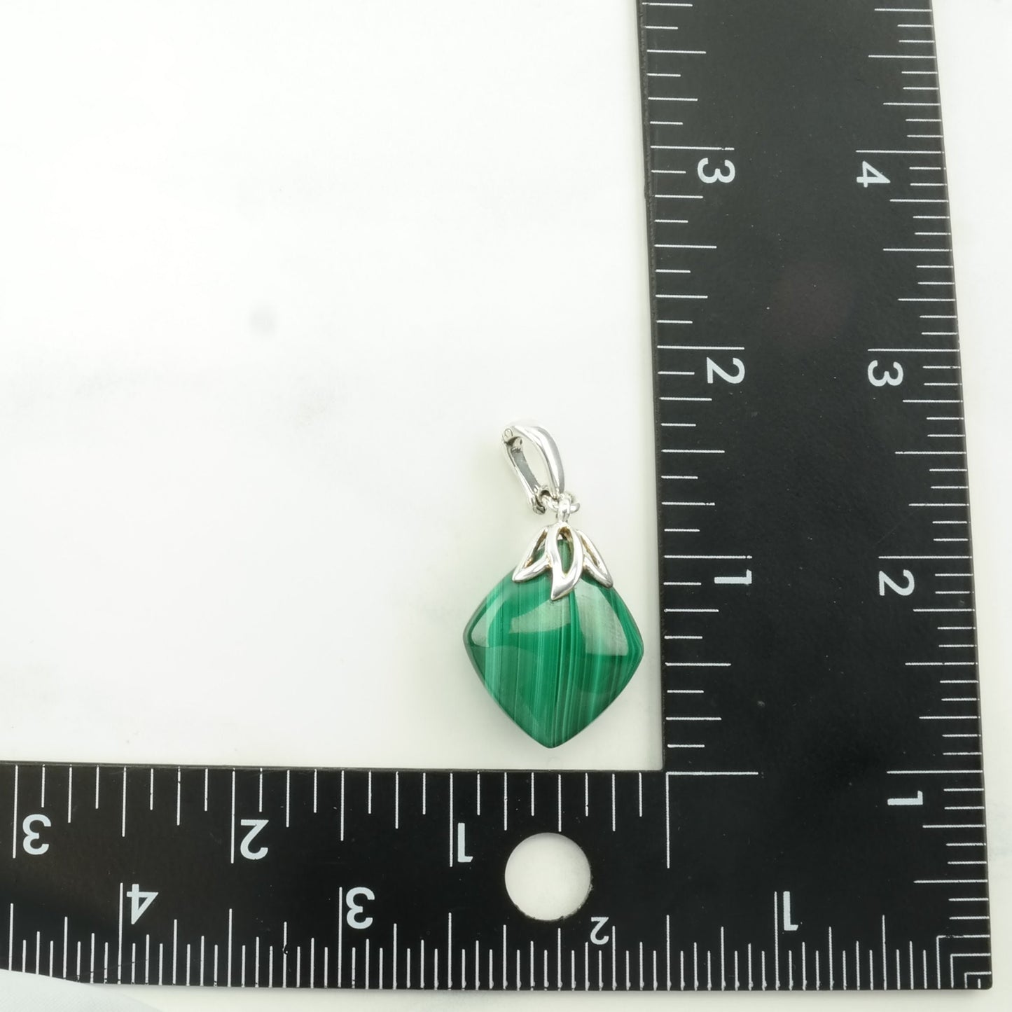 Vintage Malachite Floral accents Sterling Silver Pendant