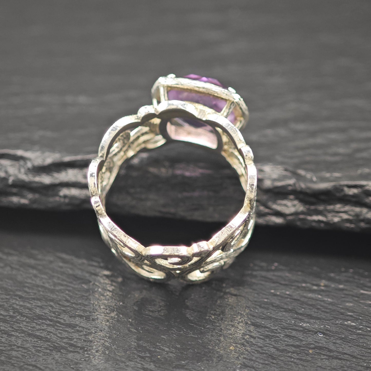 Israel Amethyst Filigree Ring Sterling Silver