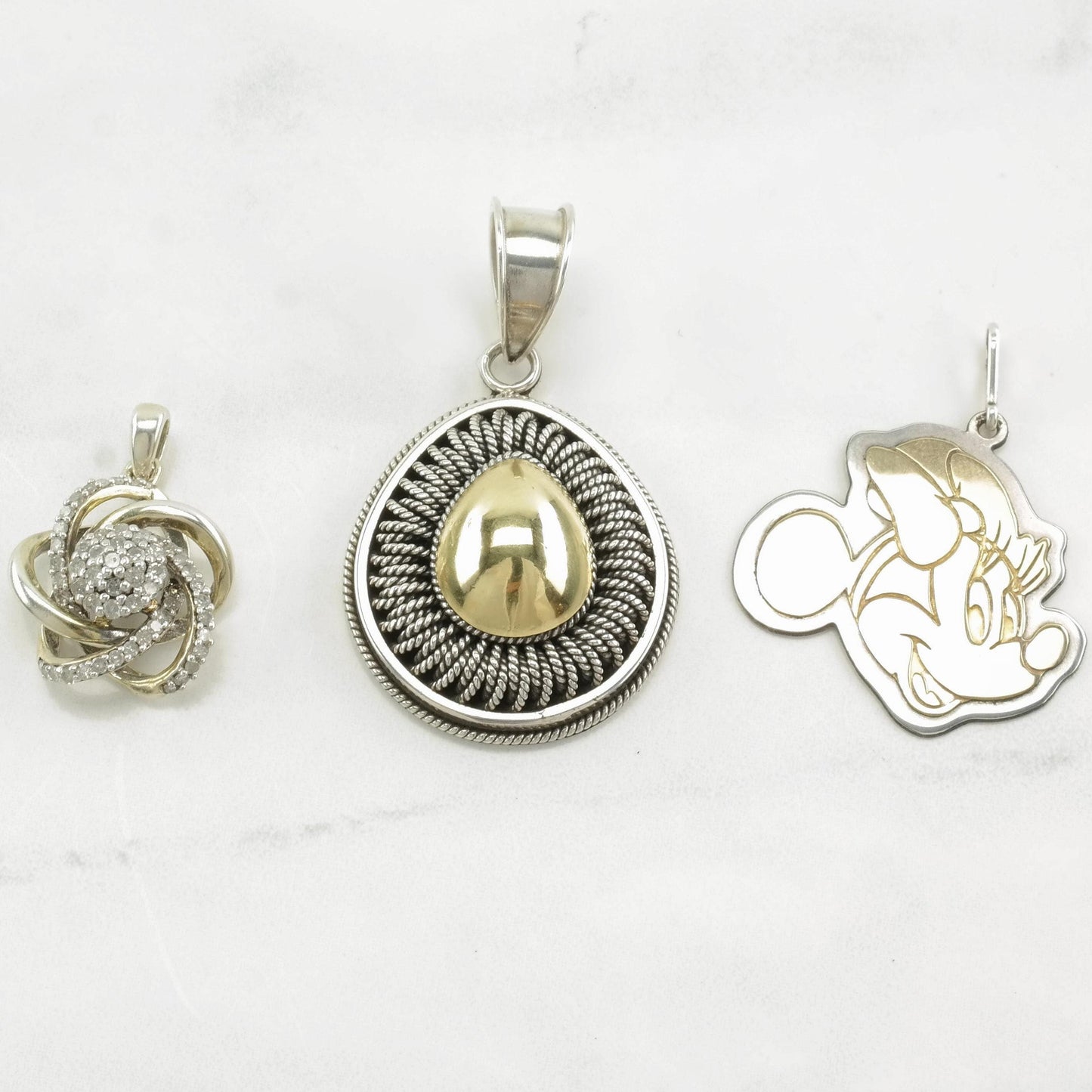 Vintage Diamond, Two Tone Minnie Mouse Sterling Silver Pendant