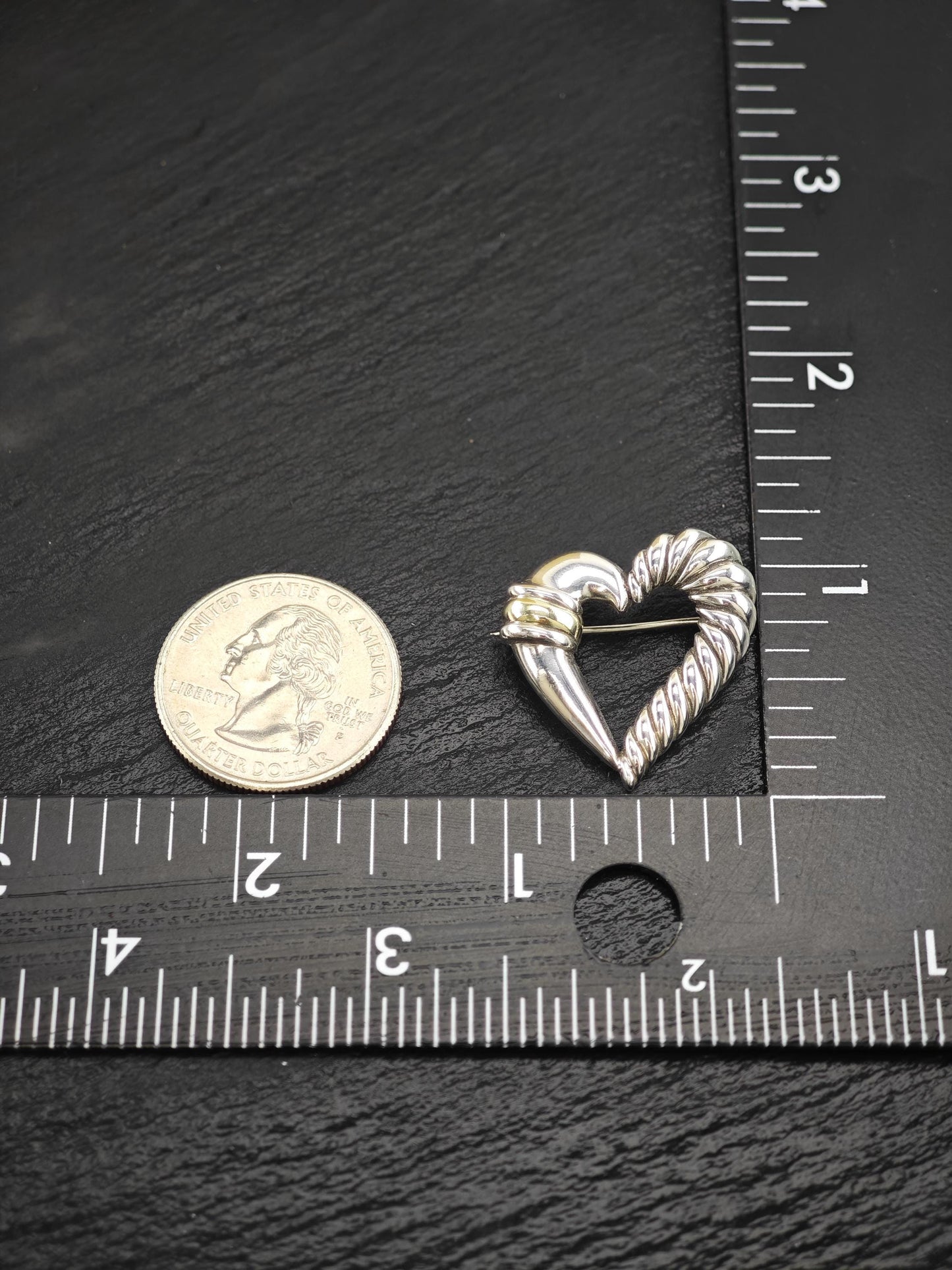 Vintage David Yurman 14k Gold Accent, Heart Brooch Sterling Silver B2079