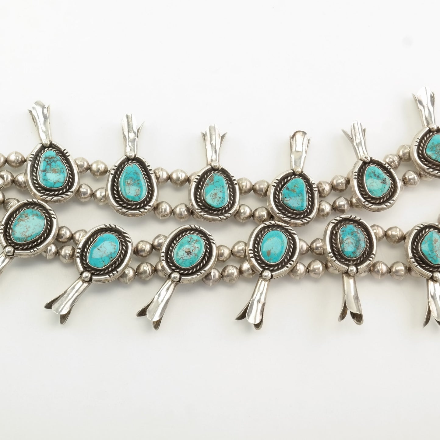 Vintage Native American Sterling Silver Blue Turquoise Necklace Squash Blossom