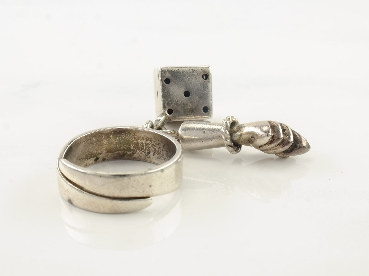 Figa Dice Sterling Silver Ring Sz4+ Adjustable R3533