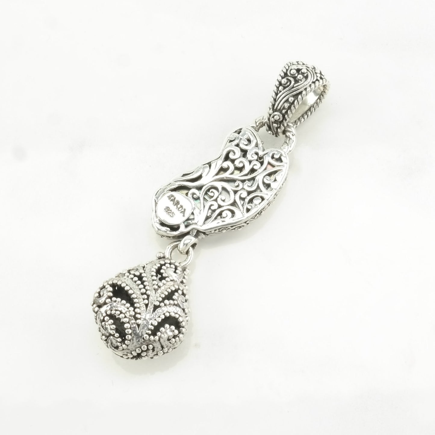 Vintage MOP Butterfly, Scroll Sterling Silver Pendant