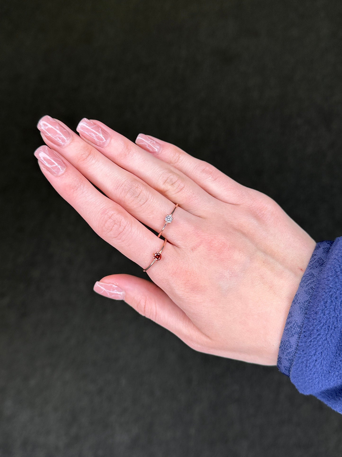 Vintage Minimalist Silver Ring CZ Round Sterling Red Blue Rose Gold Plated Size 6-8