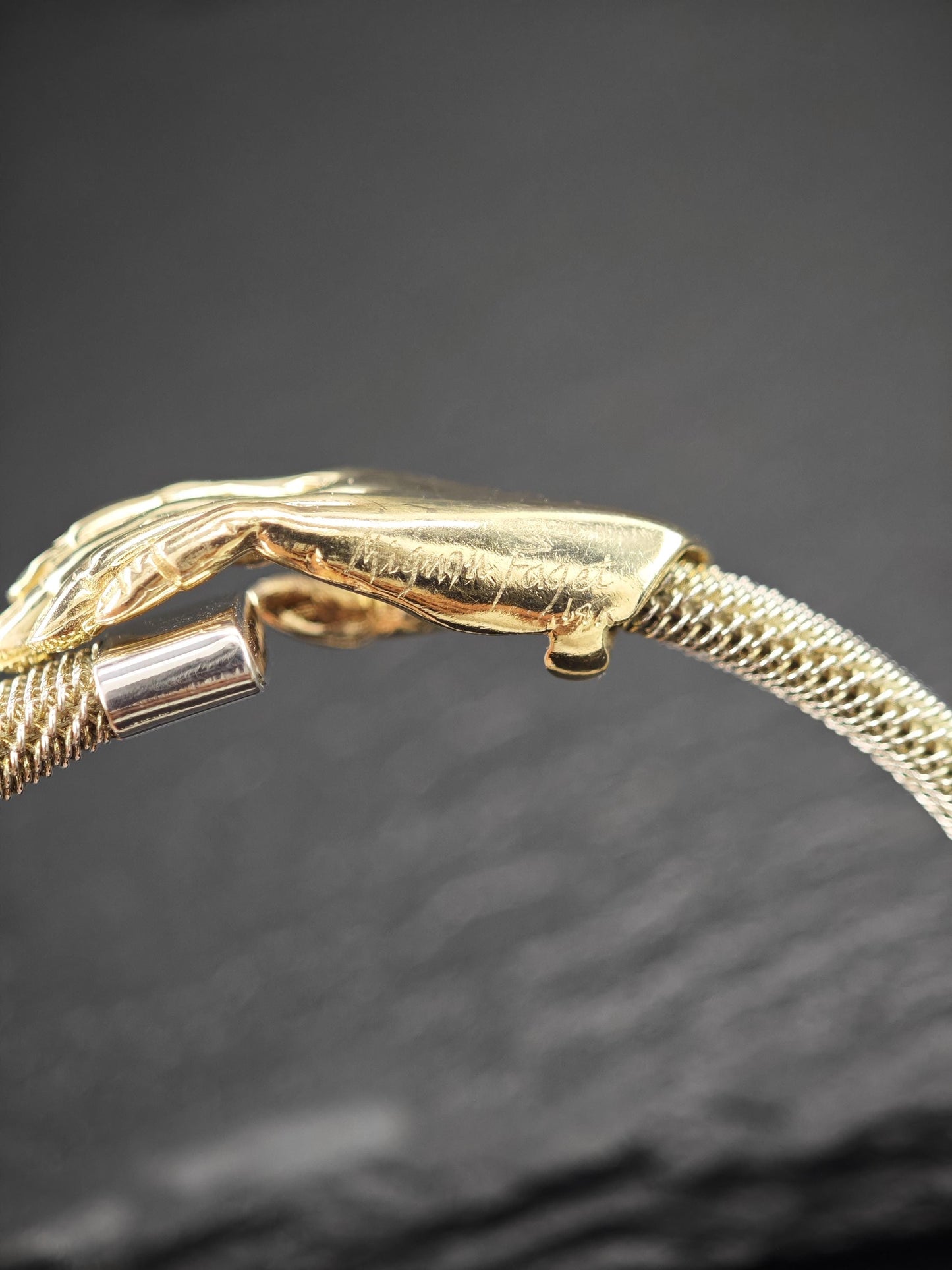 Vintage Mignon Faget, 14k Gold Hand Bangle on Stainless Steel