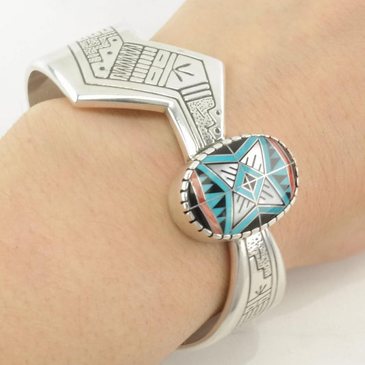 Roderick Tenorio Sterling Silver Cuff Bracelet with Multi-Gem Inlay and Relios