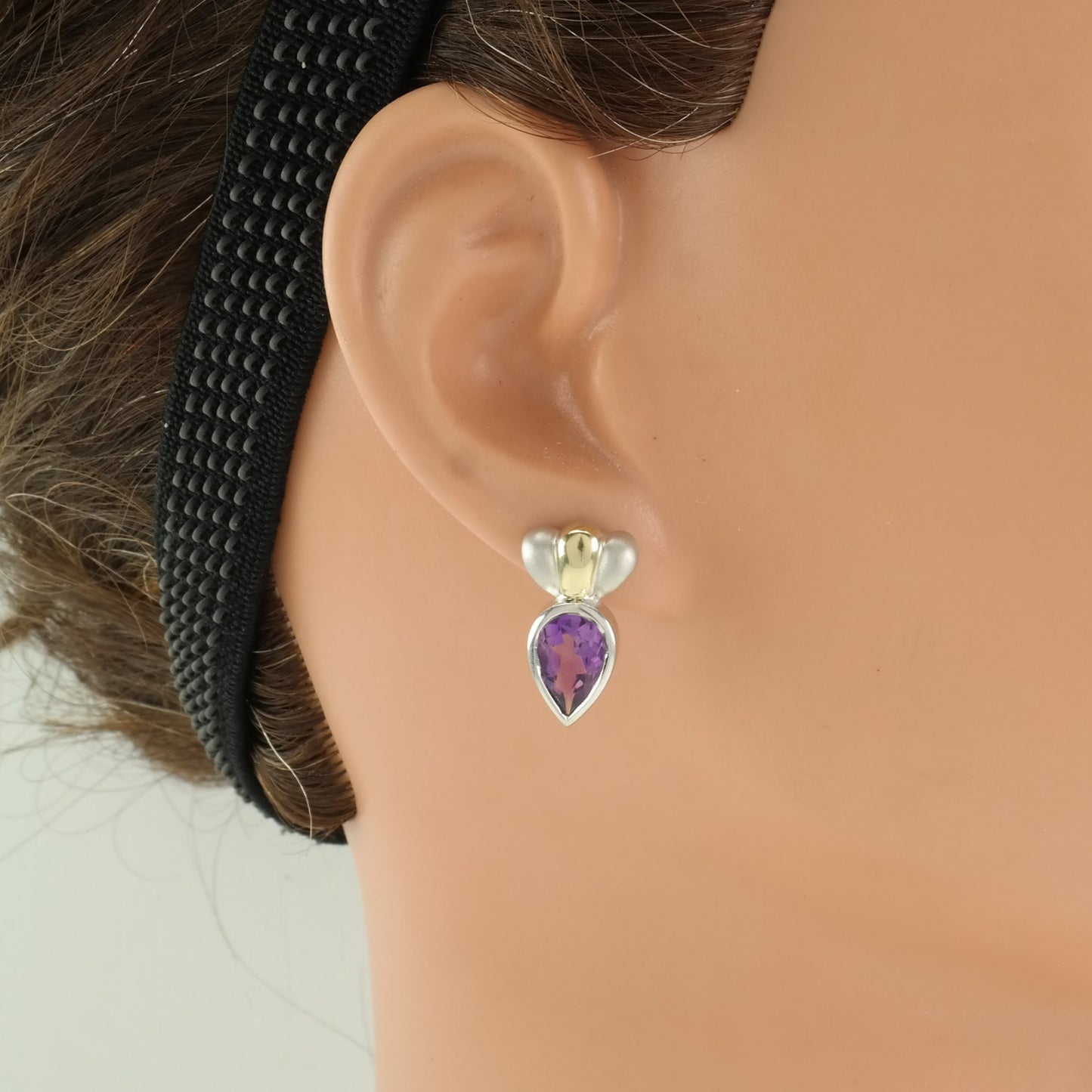Sterling Silver Purple Amethyst 14K Gold Accent Earrings Stud