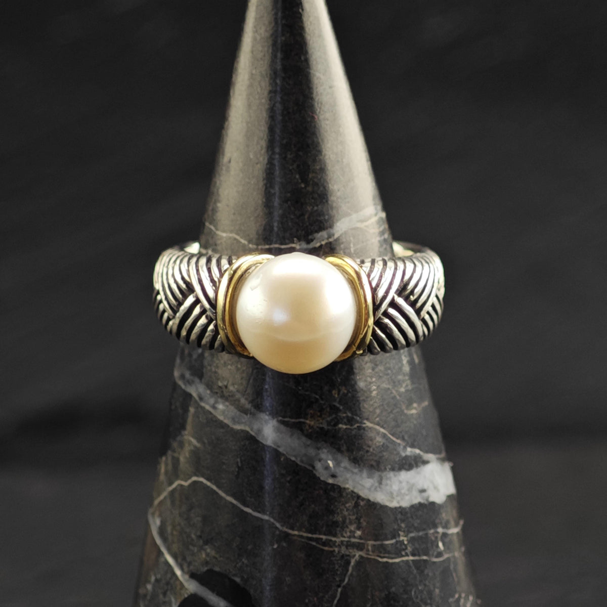 Pearl 14K Gold Accent Sterling Silver Ring Sz 7 R6732