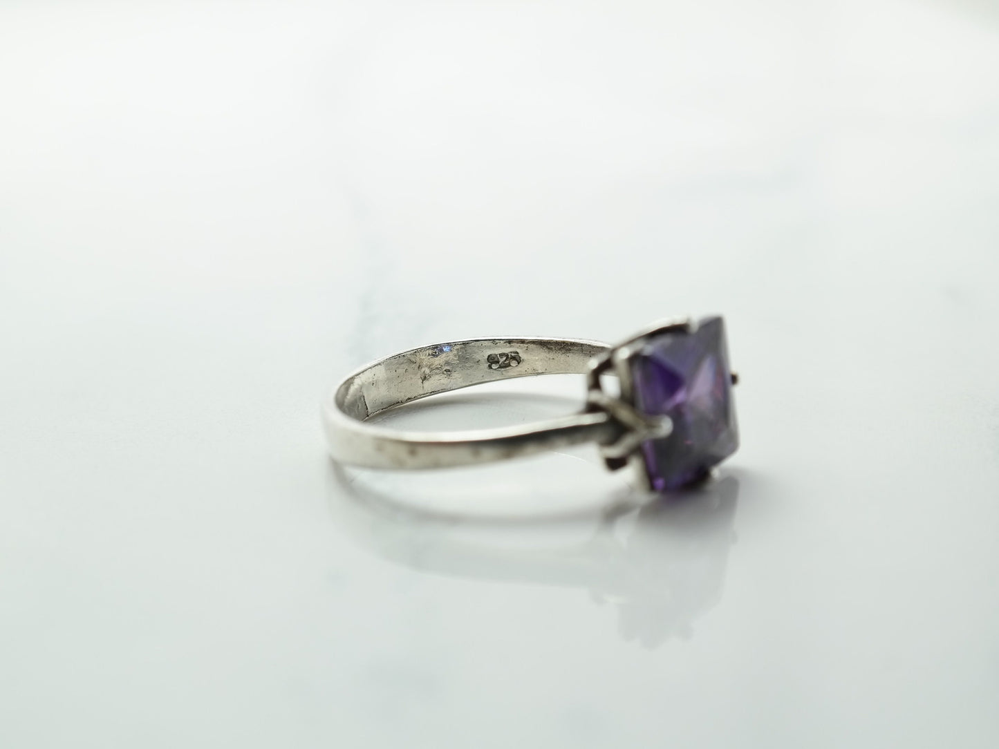 Vintage Sterling Silver Ring CZ Purple Size 6 3/4